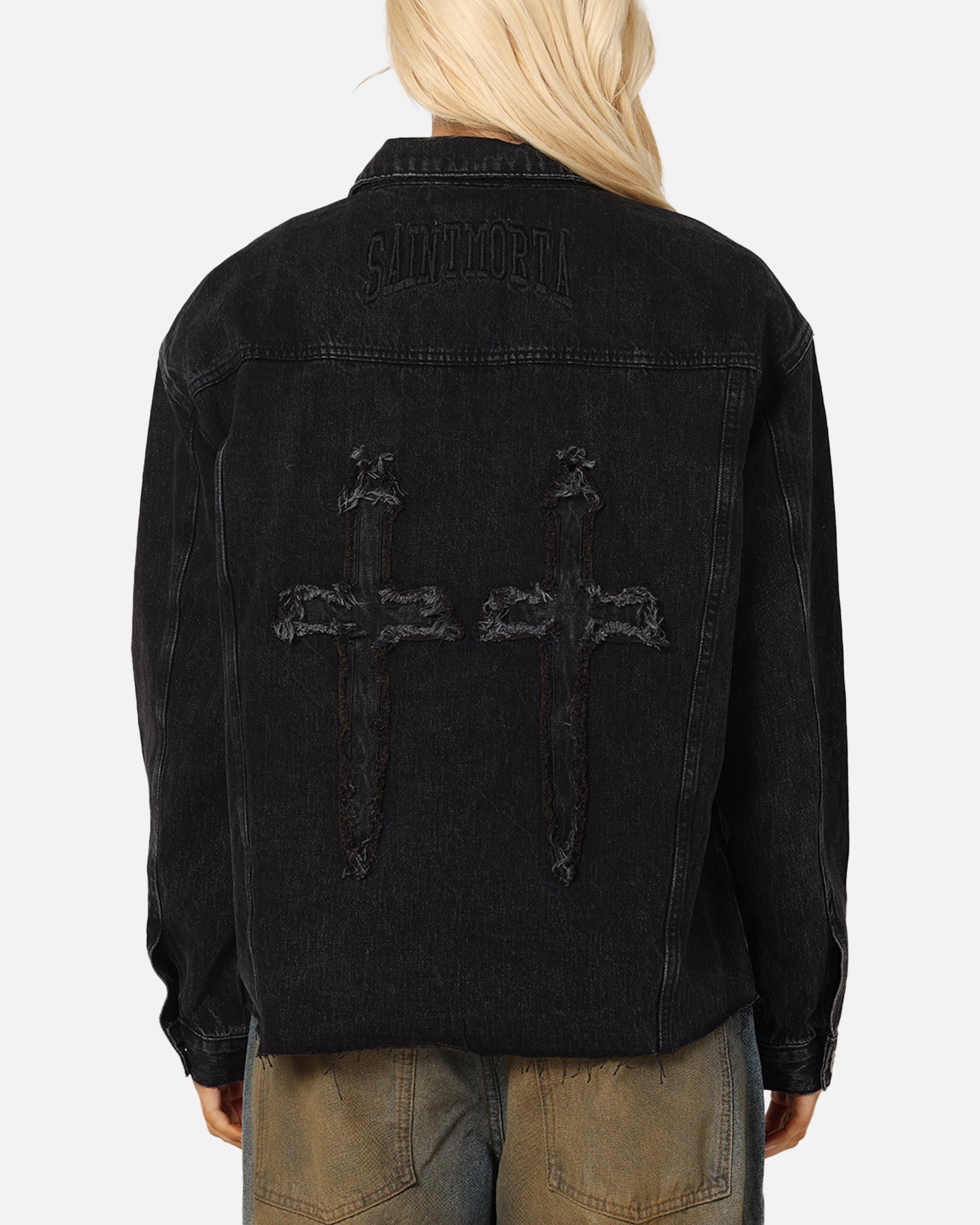 Saint Morta Daggers Cutoff Denim Jacket Vintage Black