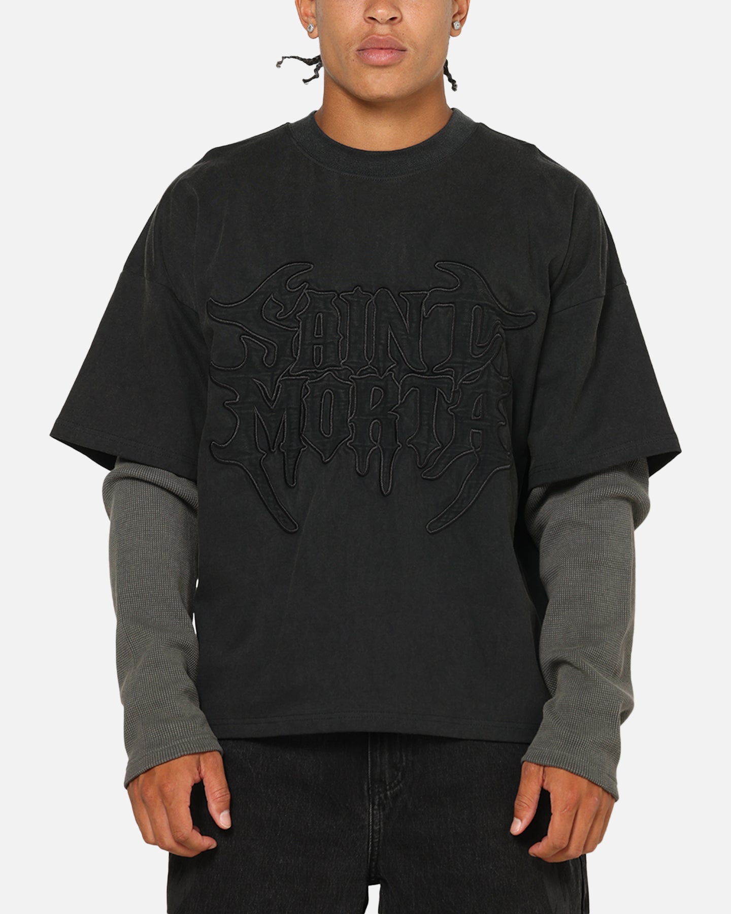 Saint Morta Crested Wing Long Sleeve Layered T-Shirt Vintage Black