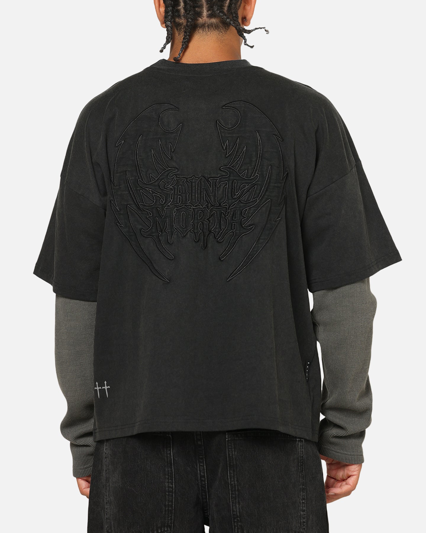 Saint Morta Crested Wing Long Sleeve Layered T-Shirt Vintage Black