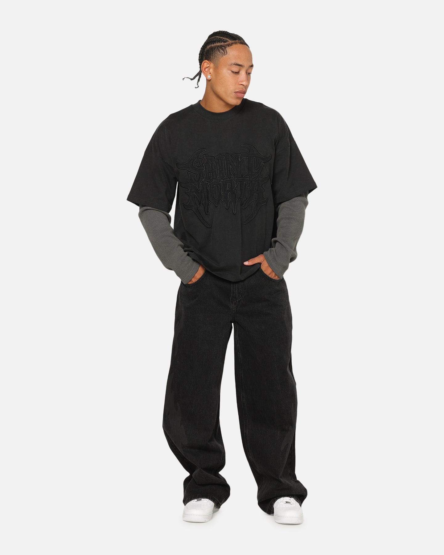 Saint Morta Crested Wing Long Sleeve Layered T-Shirt Vintage Black