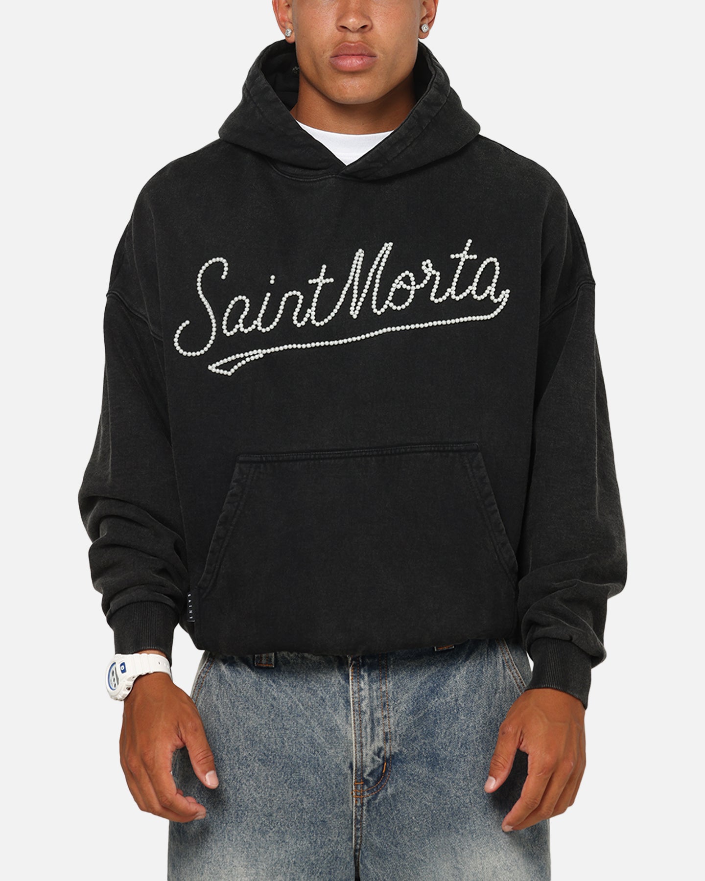 Saint Morta Pearl Script Hoodie Vintage Black