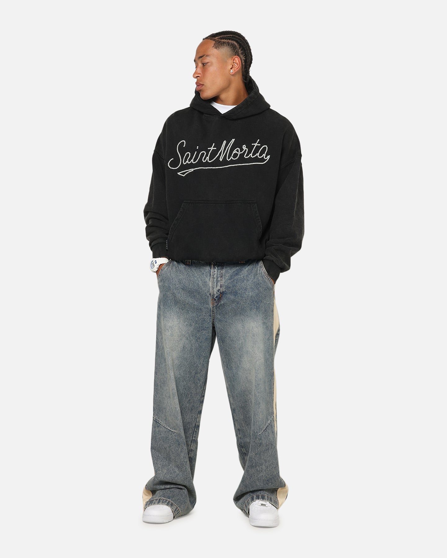 Saint Morta Pearl Script Hoodie Vintage Black