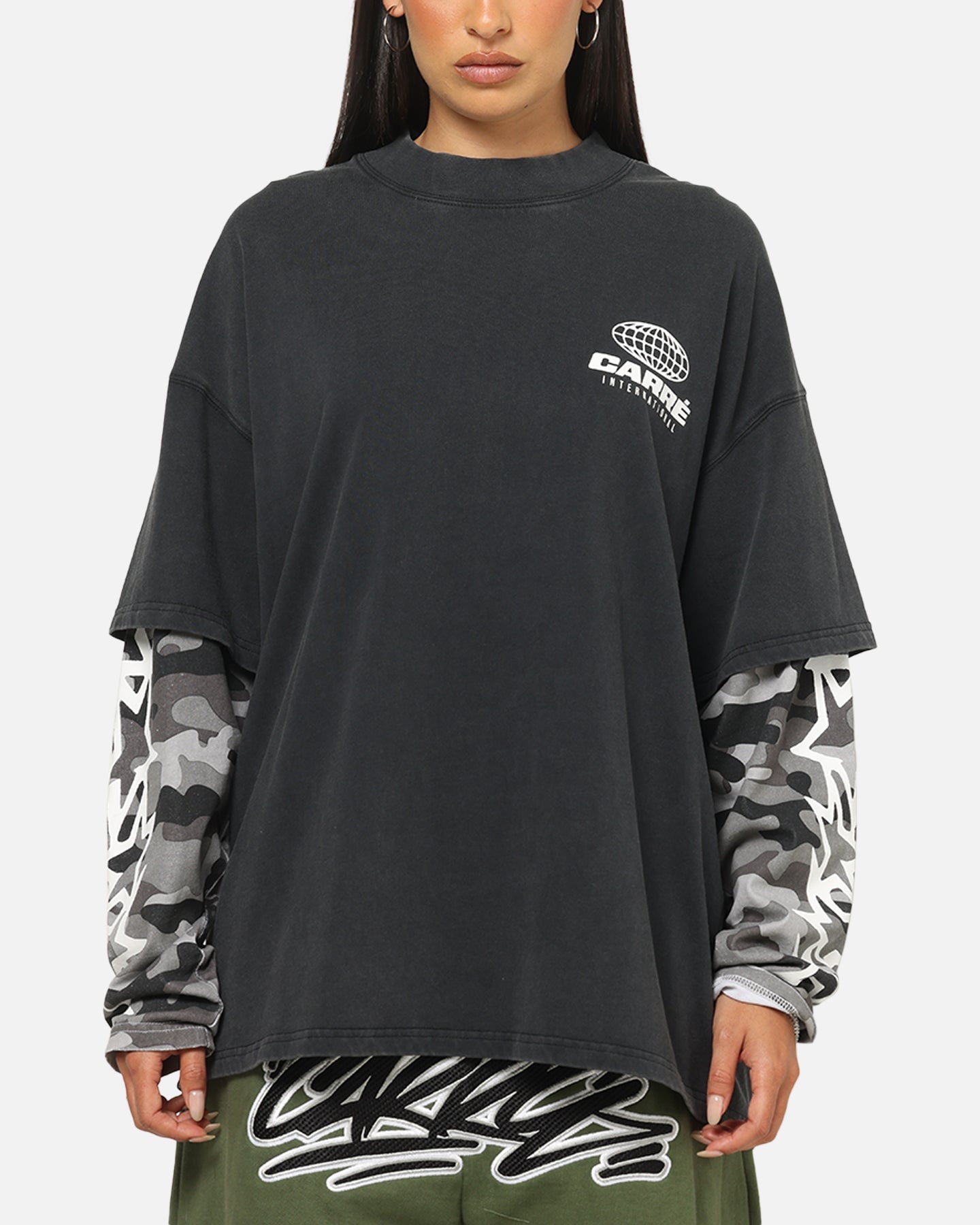 Carre Worldwide Layered Long Sleeve T-Shirt Black/Snow Camo