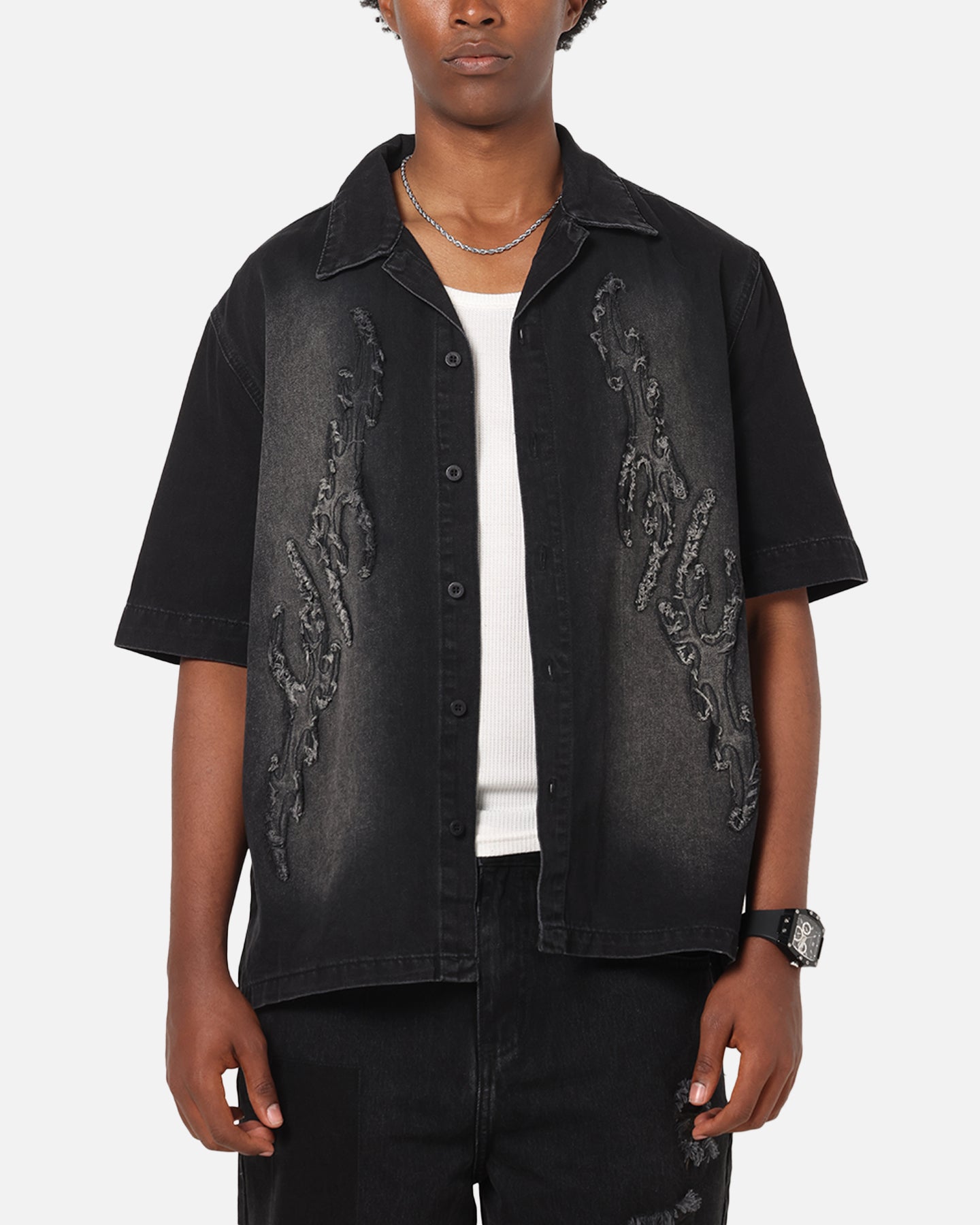 Saint Morta Tribal Denim Button Up Shirt Sunfade Black