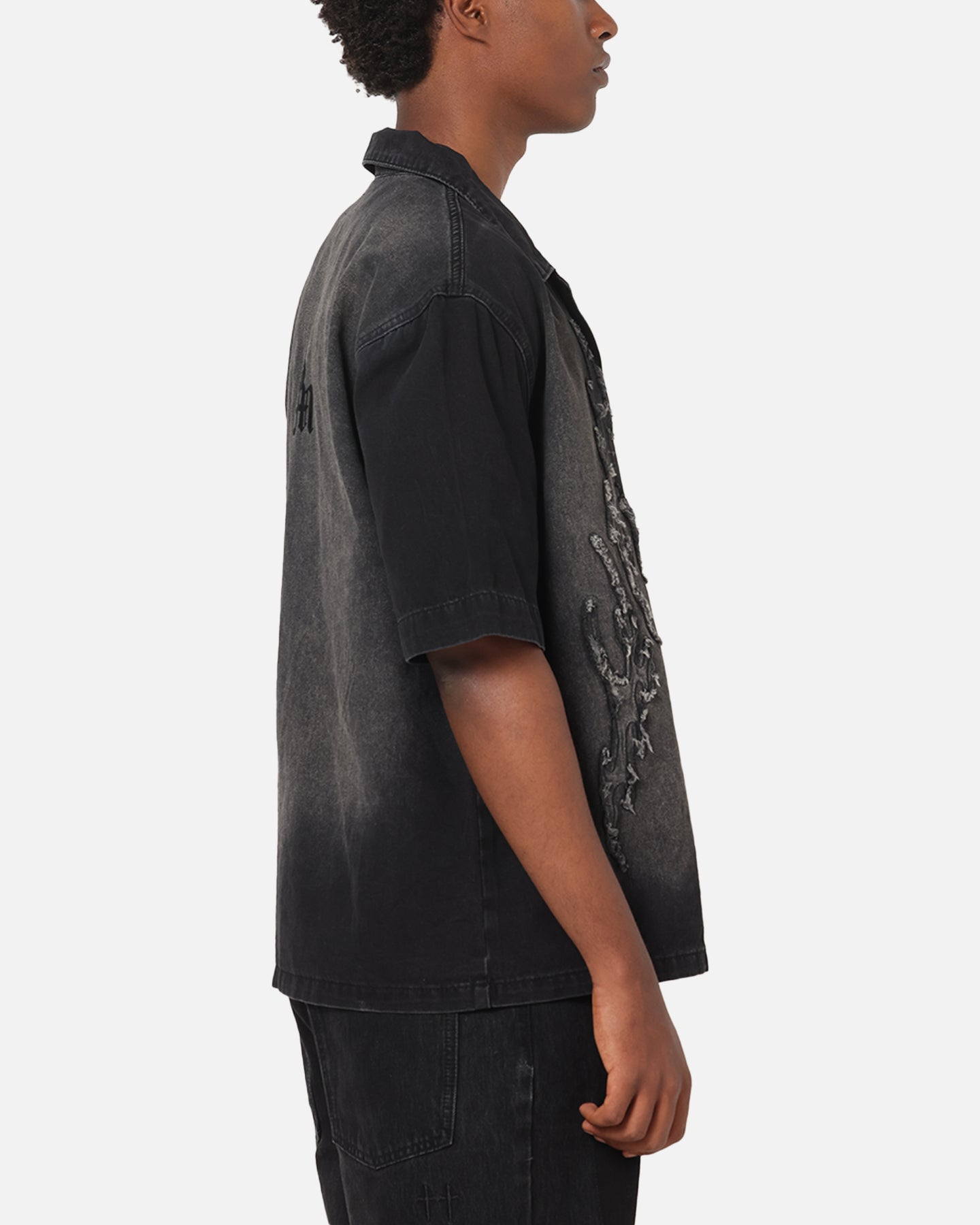 Saint Morta Tribal Denim Button Up Shirt Sunfade Black