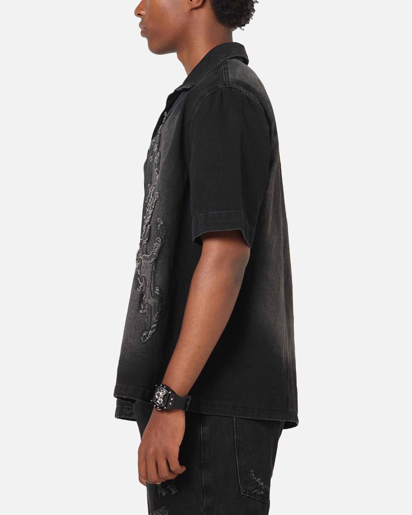 Saint Morta Tribal Denim Button Up Shirt Sunfade Black