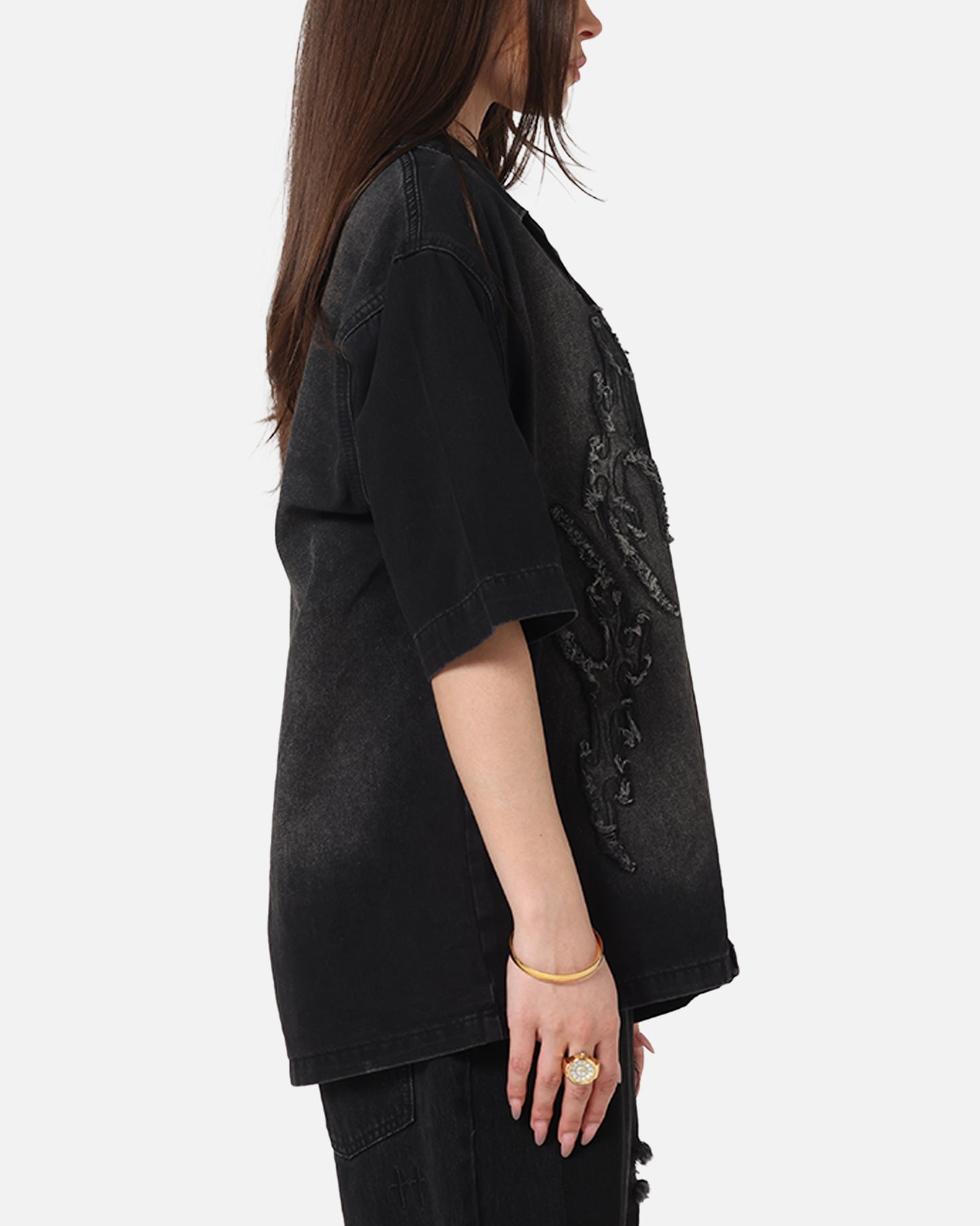Saint Morta Tribal Denim Button Up Shirt Sunfade Black