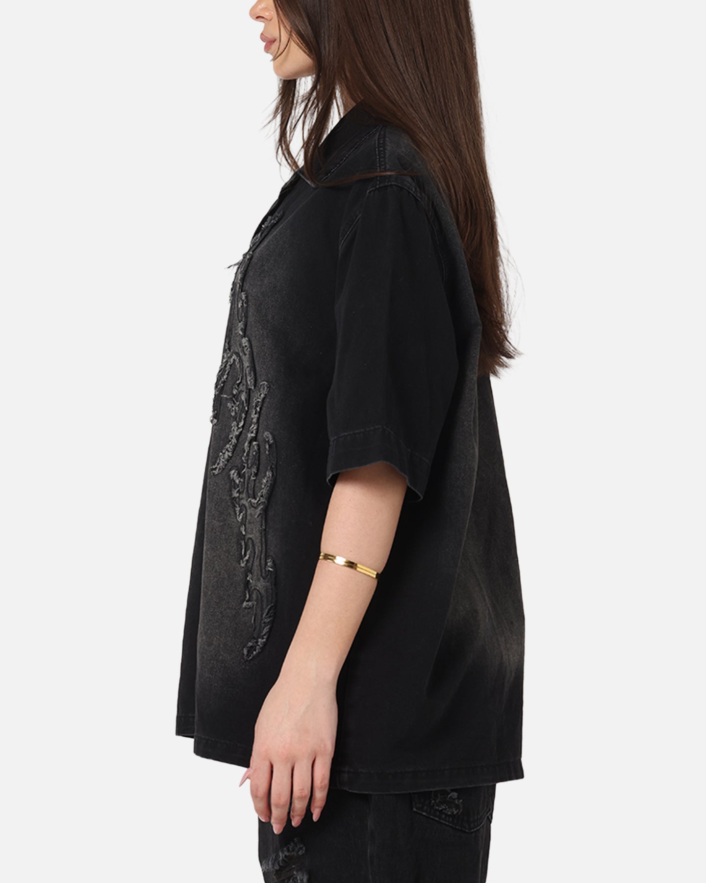 Saint Morta Tribal Denim Button Up Shirt Sunfade Black