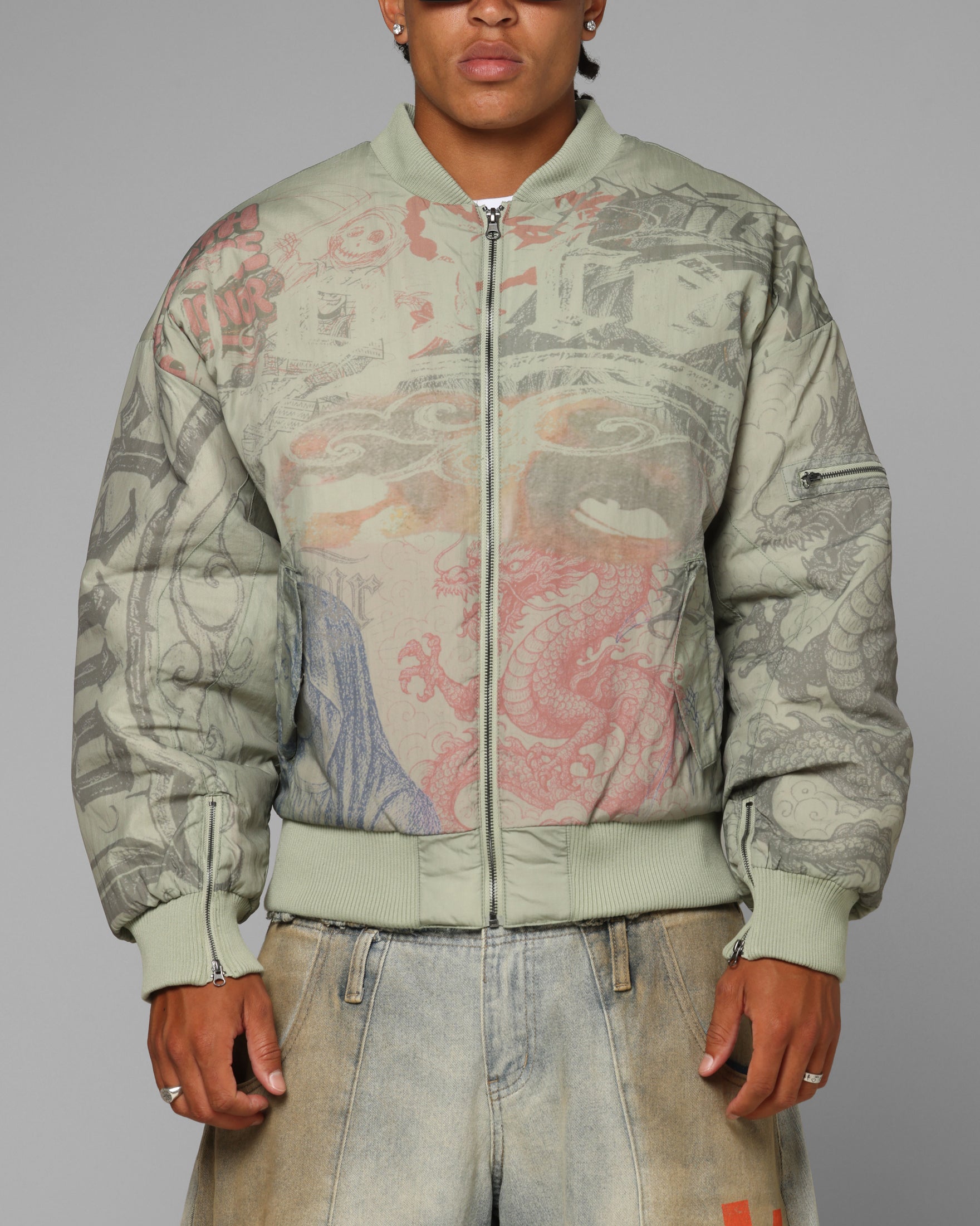 Loiter Spray Bomber Jacket Khaki