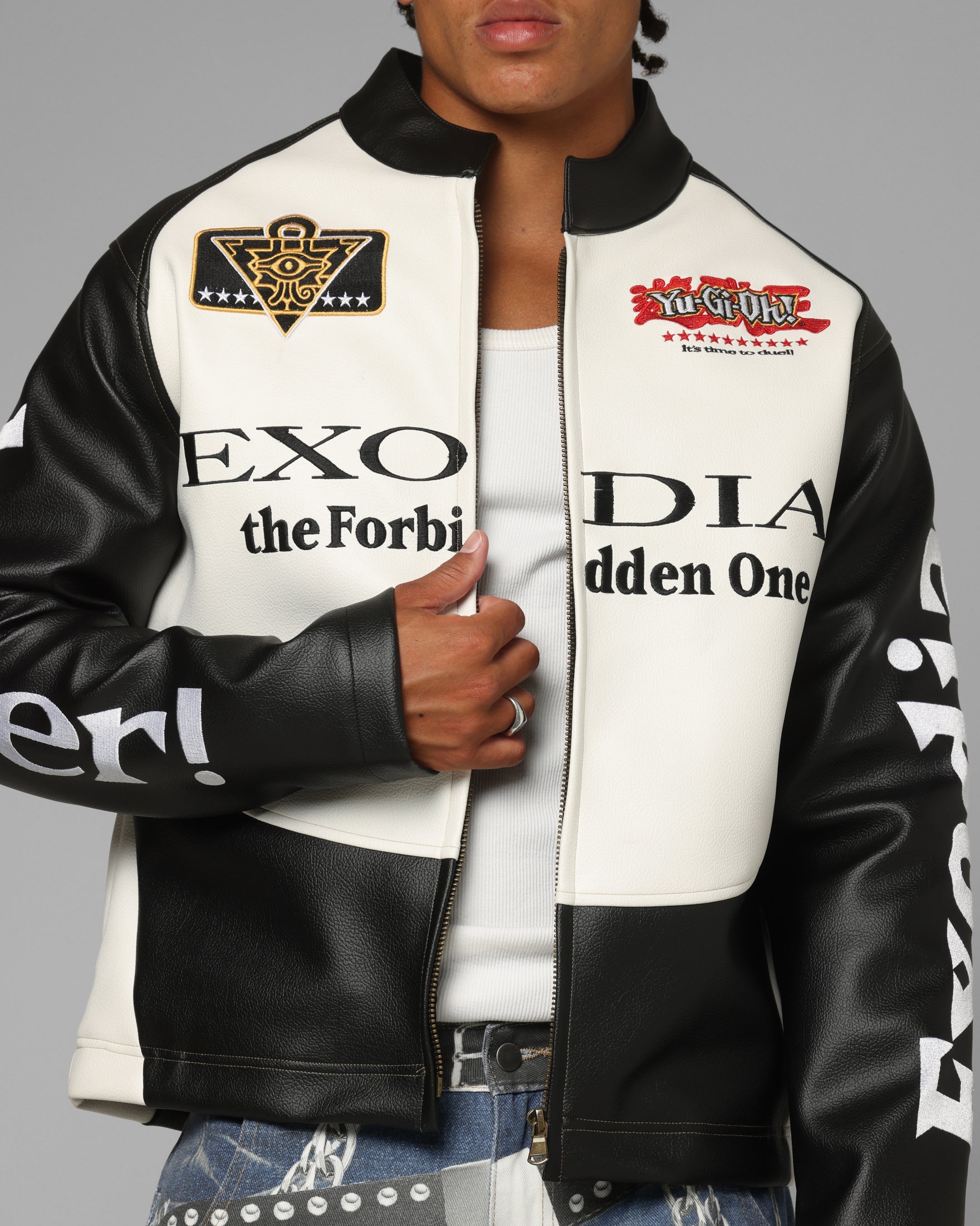 Loiter X Yu-Gi-Oh! Exodia Biker Jacket Black/Off White