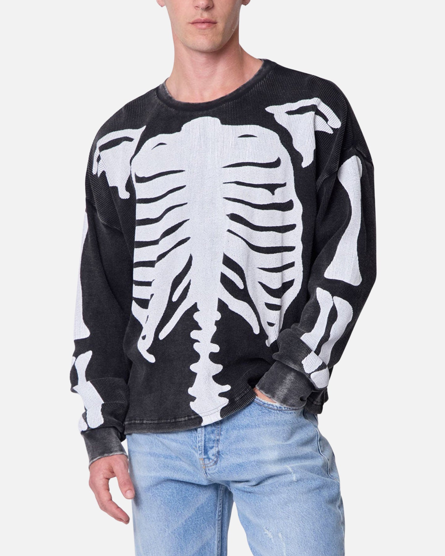 MNML Skeleton Thermal Long Sleeve Shirt Washed Black