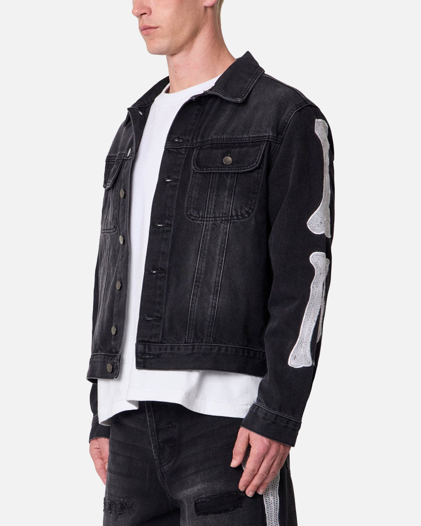 MNML Raw Skeleton Trucker Jacket Washed Black
