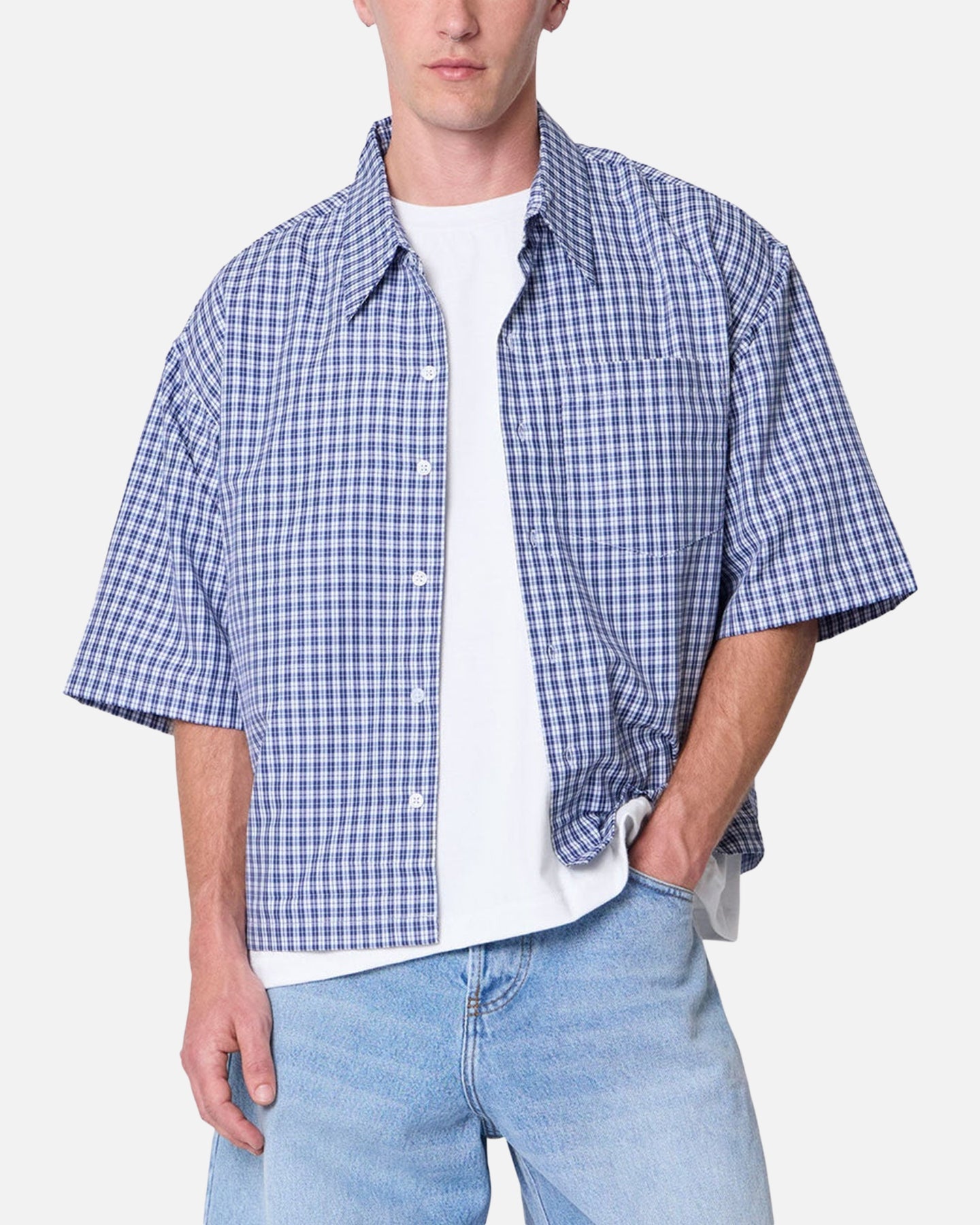 MNML Crispy Poplin Over Button Up Shirt Blue