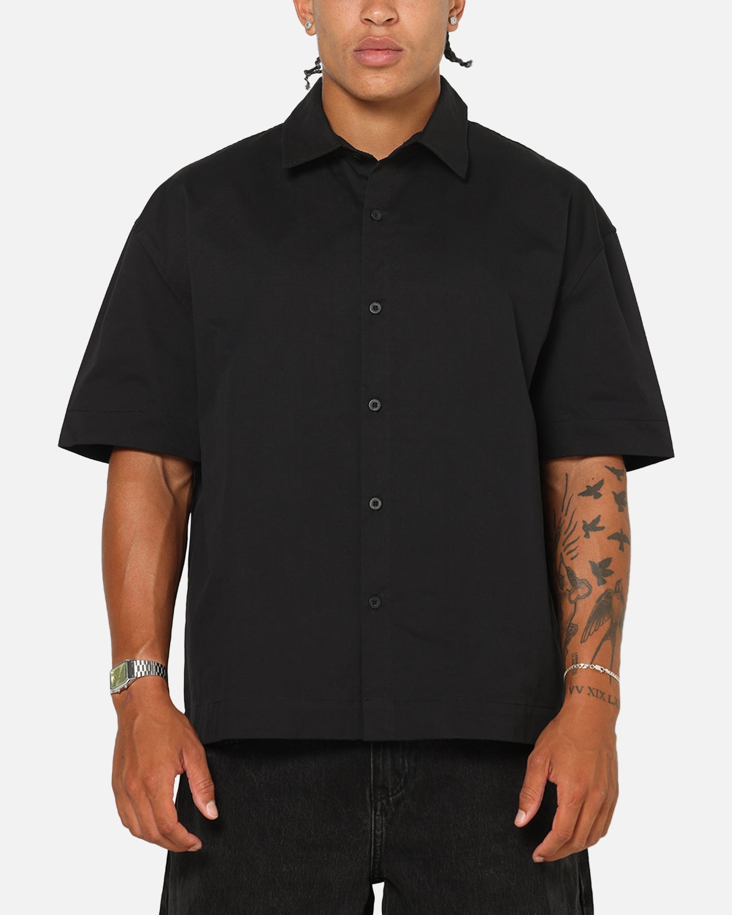 Saint Morta Pearl Script Button Up Shirt Black