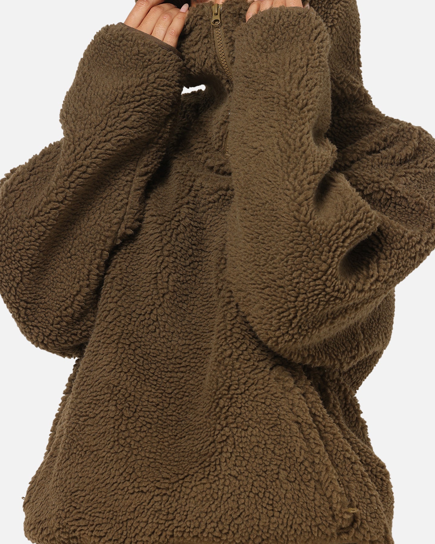 Carre Sherpa Hooded Jumper Khaki