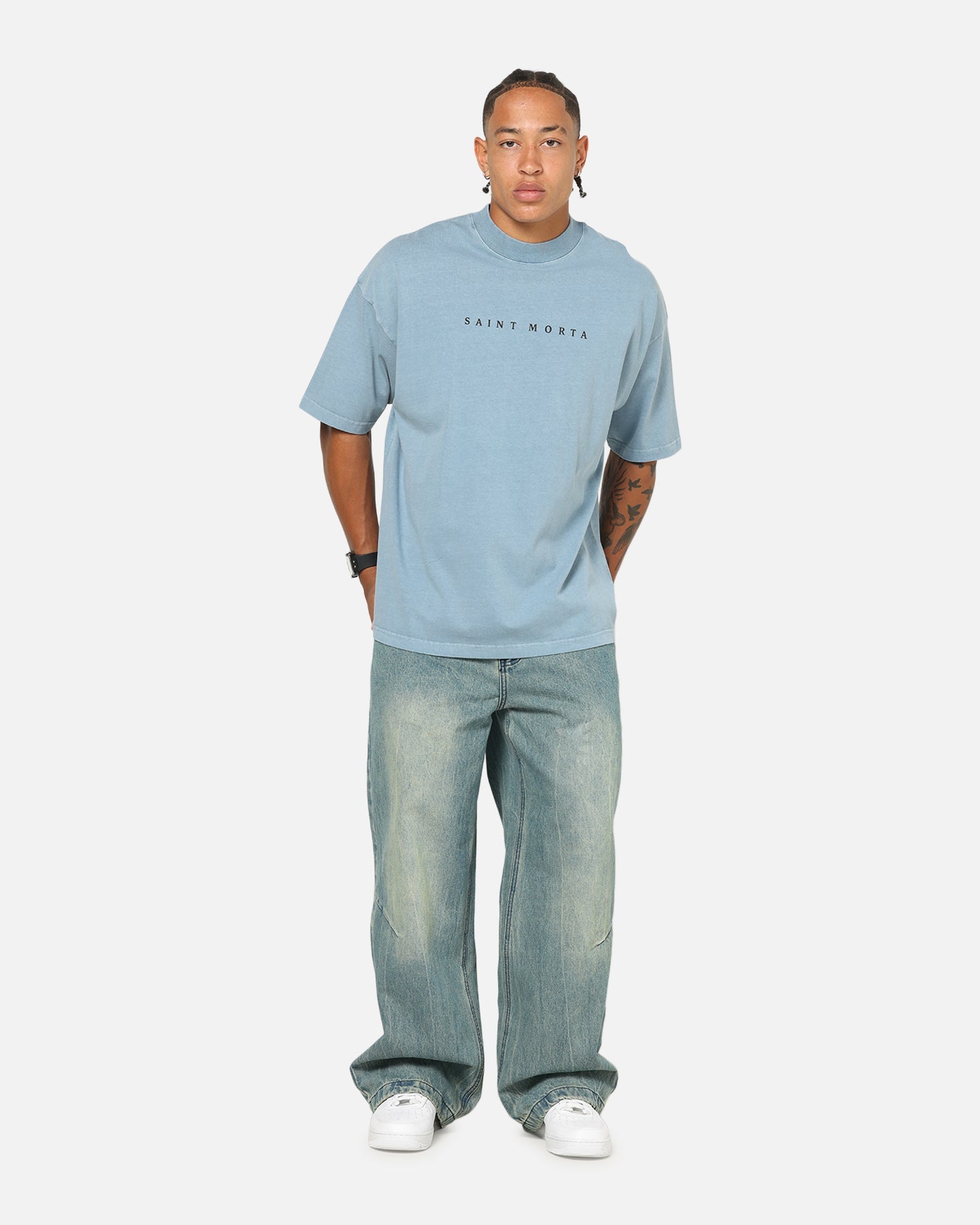 Saint Morta Conviction Mock Neck T-Shirt Denim Blue