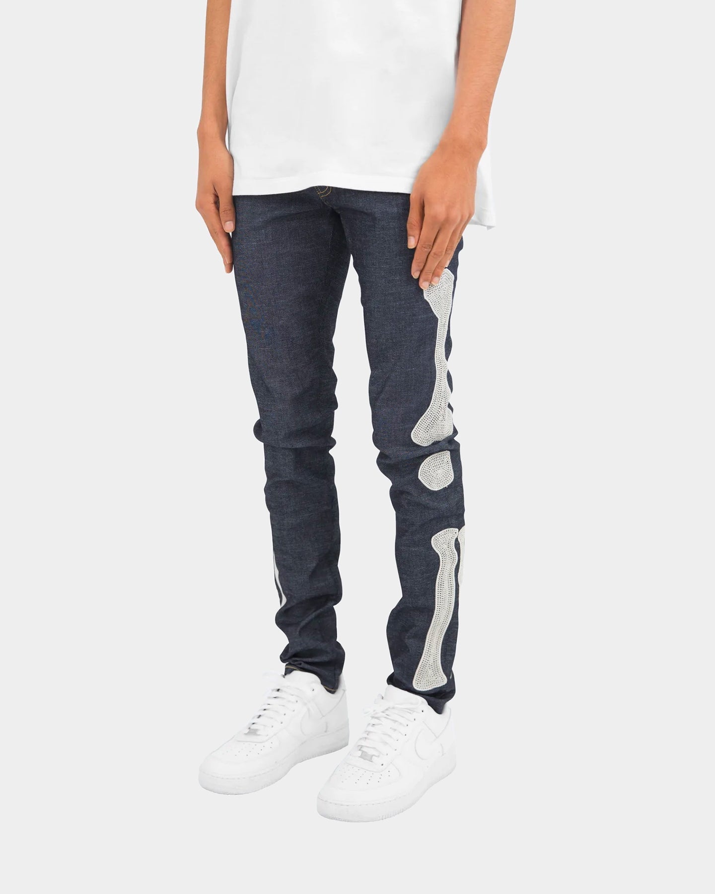 MNML X199 Stretch Skeleton Denim Jeans Raw Blue