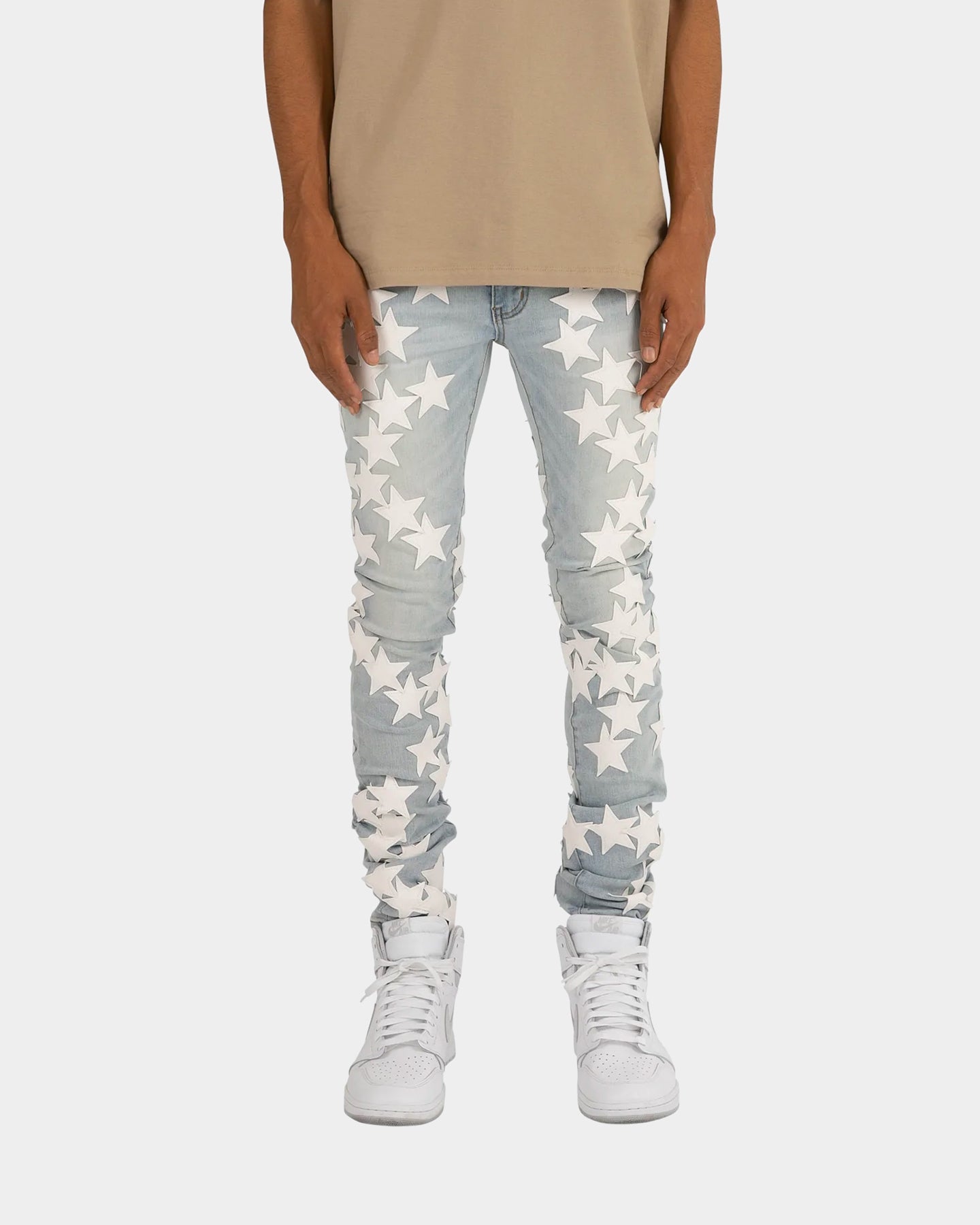 MNML X255 Stretch Star Denim Jeans Light Blue