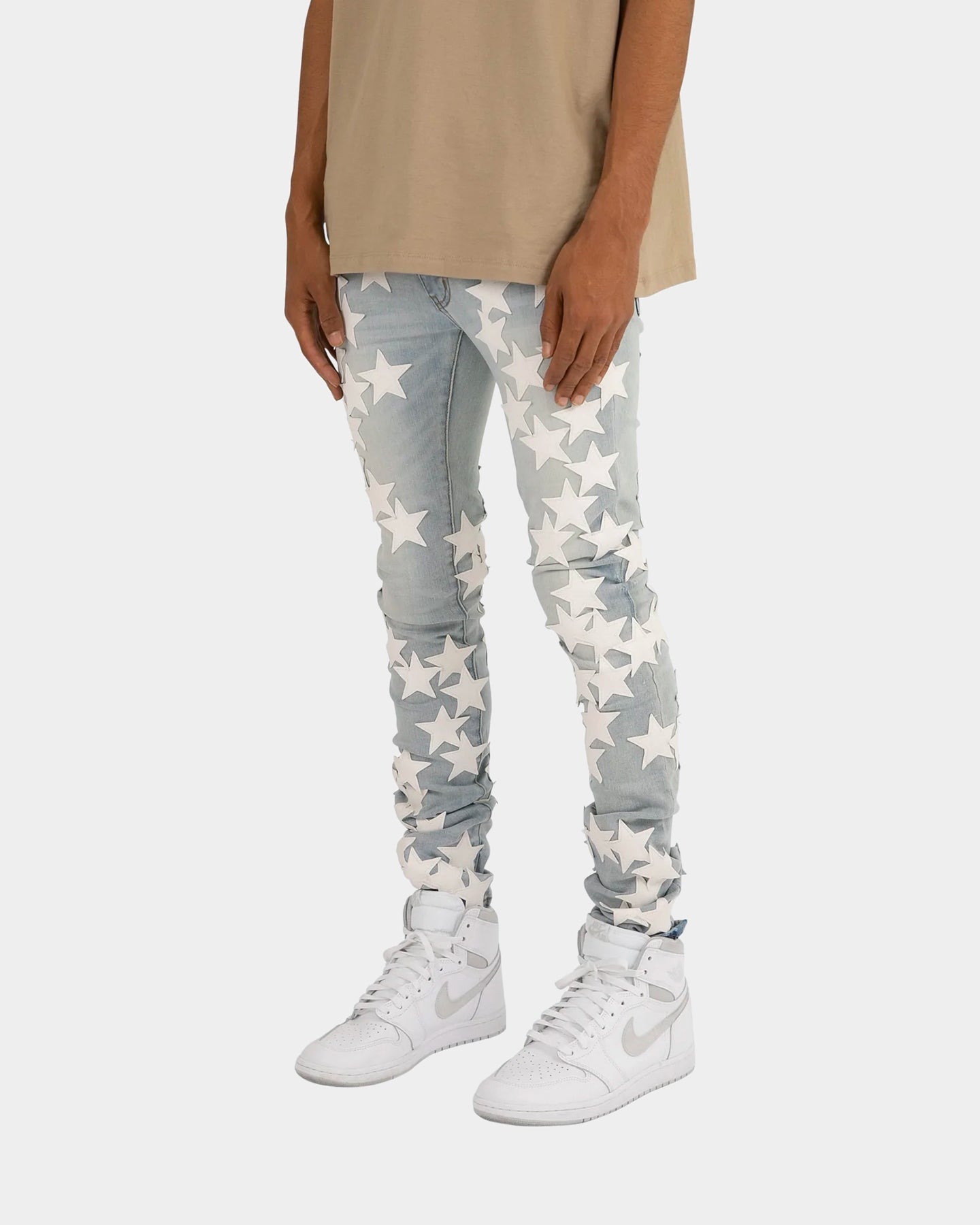 MNML X255 Stretch Star Denim Jeans Light Blue