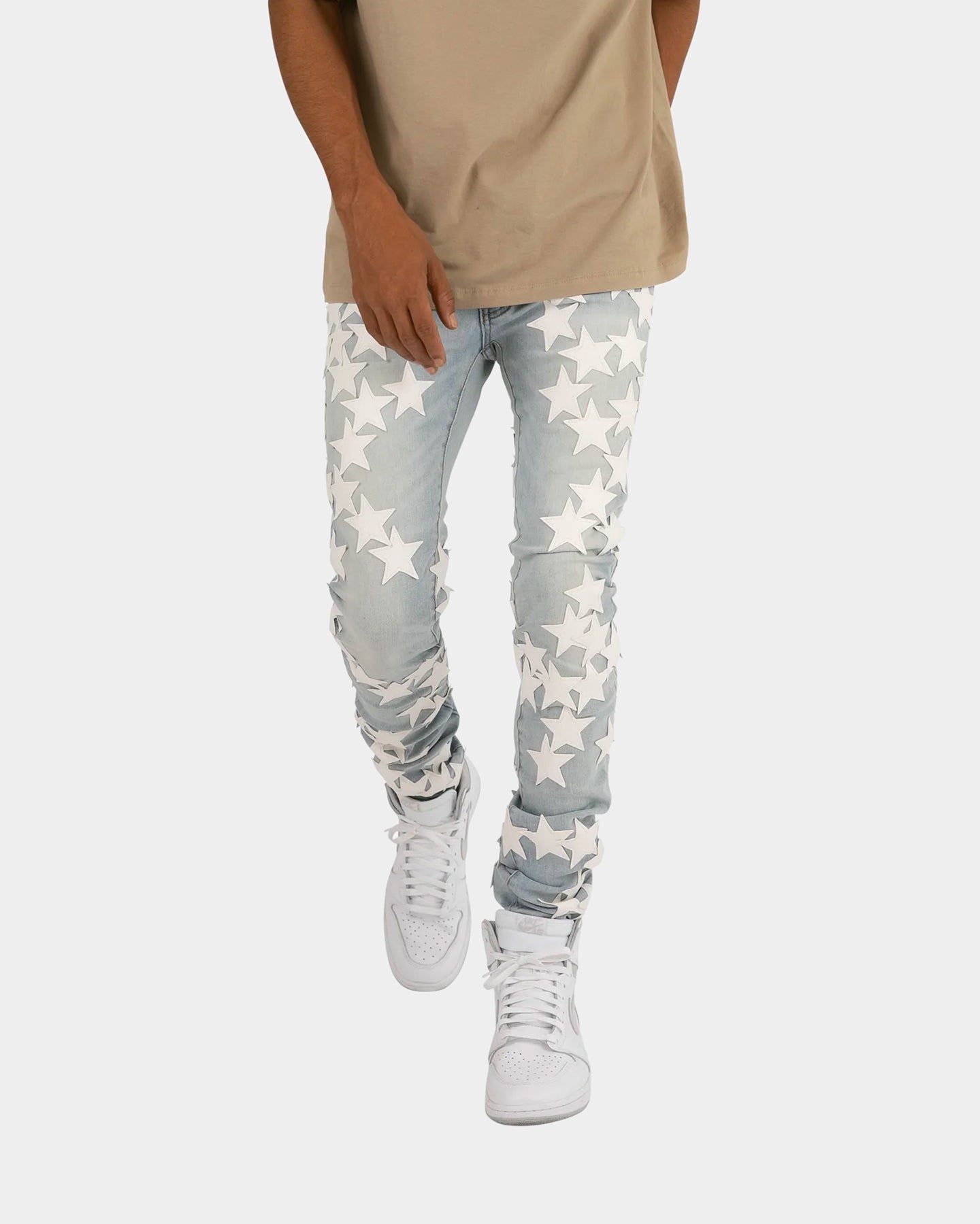 MNML X255 Stretch Star Denim Jeans Light Blue