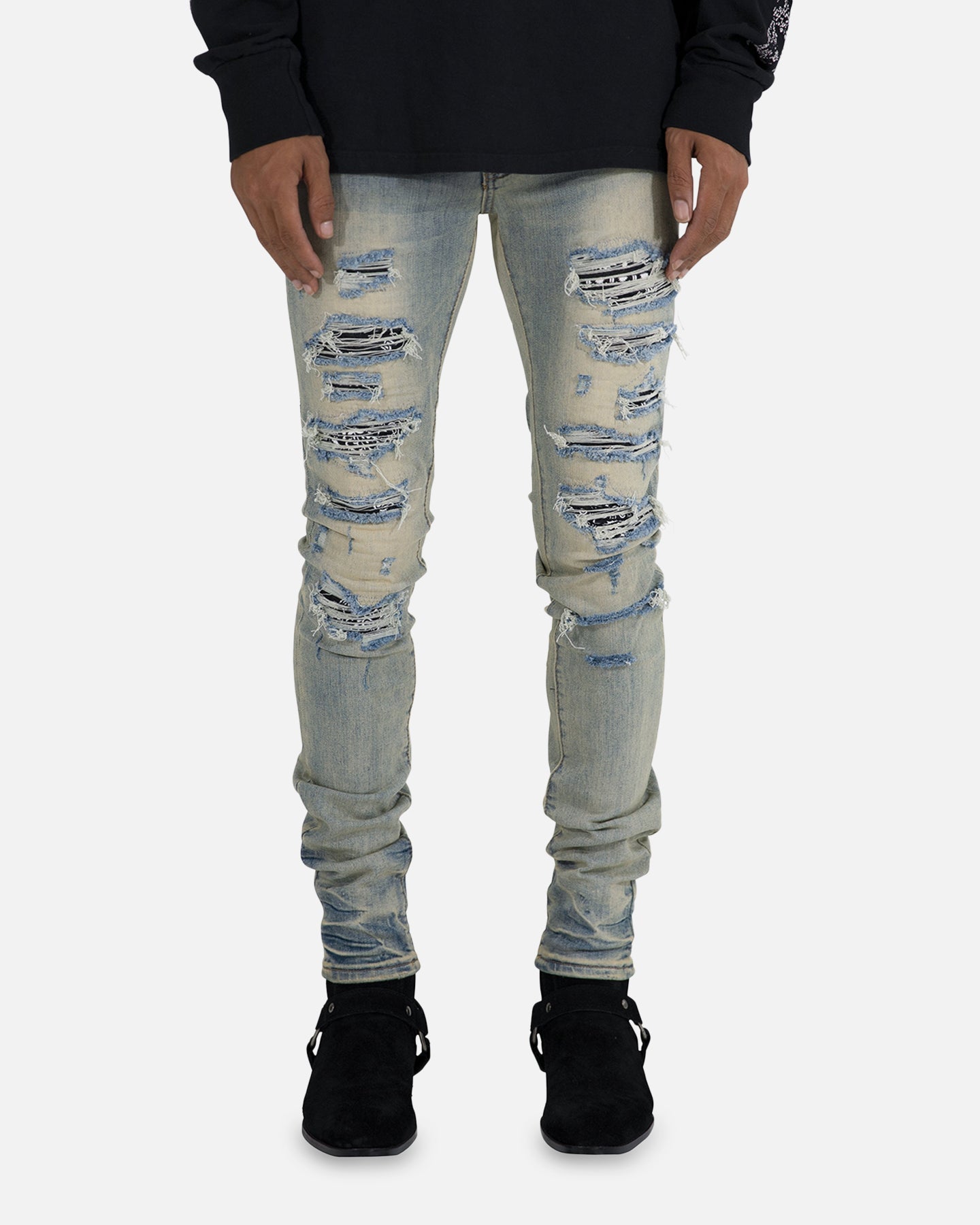 MNML X165 Paisley Skinny Denim Jeans Black/Black