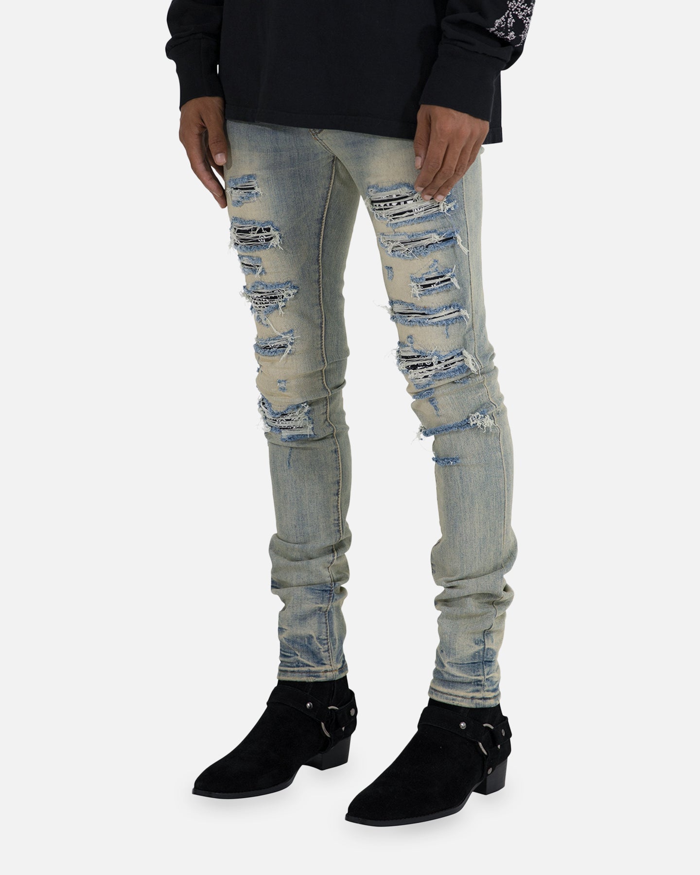 MNML X165 Paisley Skinny Denim Jeans Black/Black