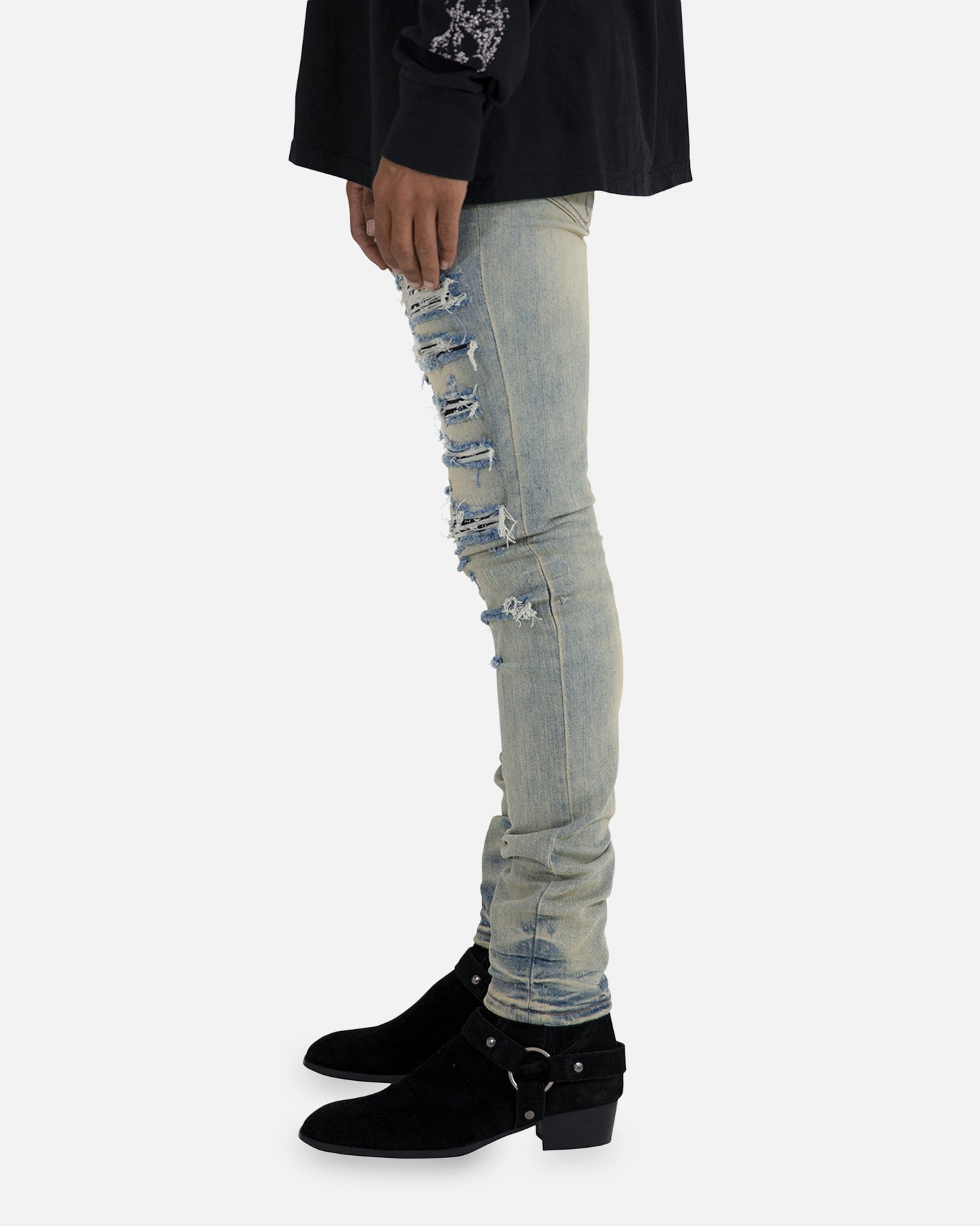 MNML X165 Paisley Skinny Denim Jeans Black/Black