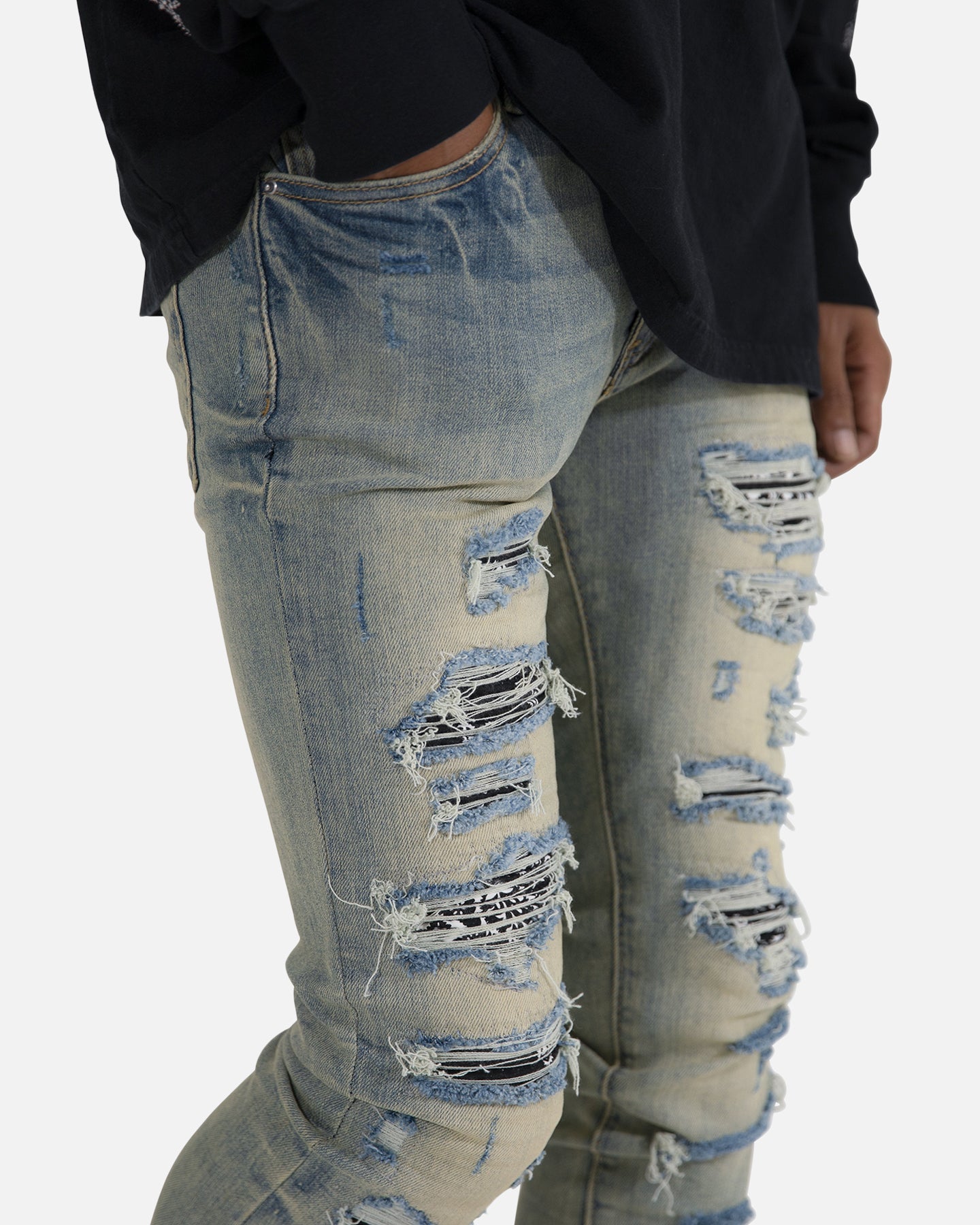 MNML X165 Paisley Skinny Denim Jeans Black/Black