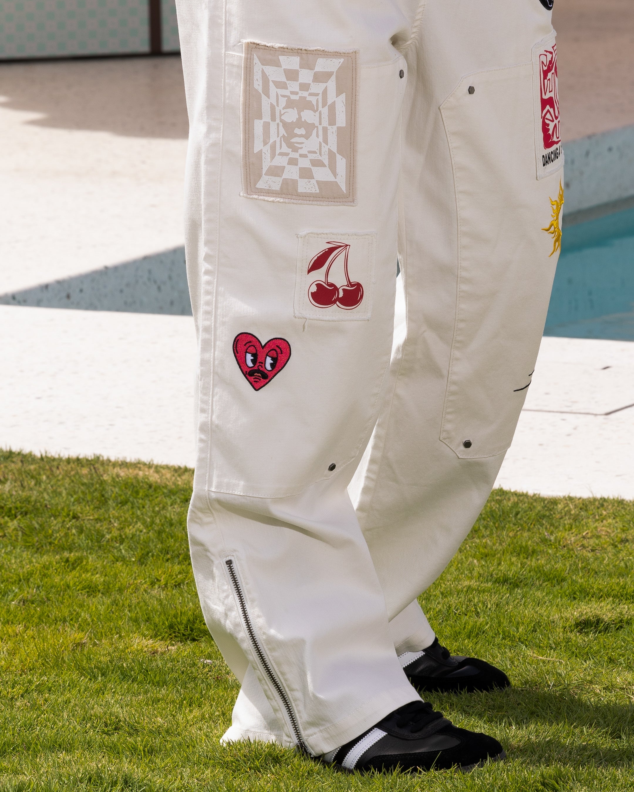 Loiter Patchwork Double Knee Pants Off White