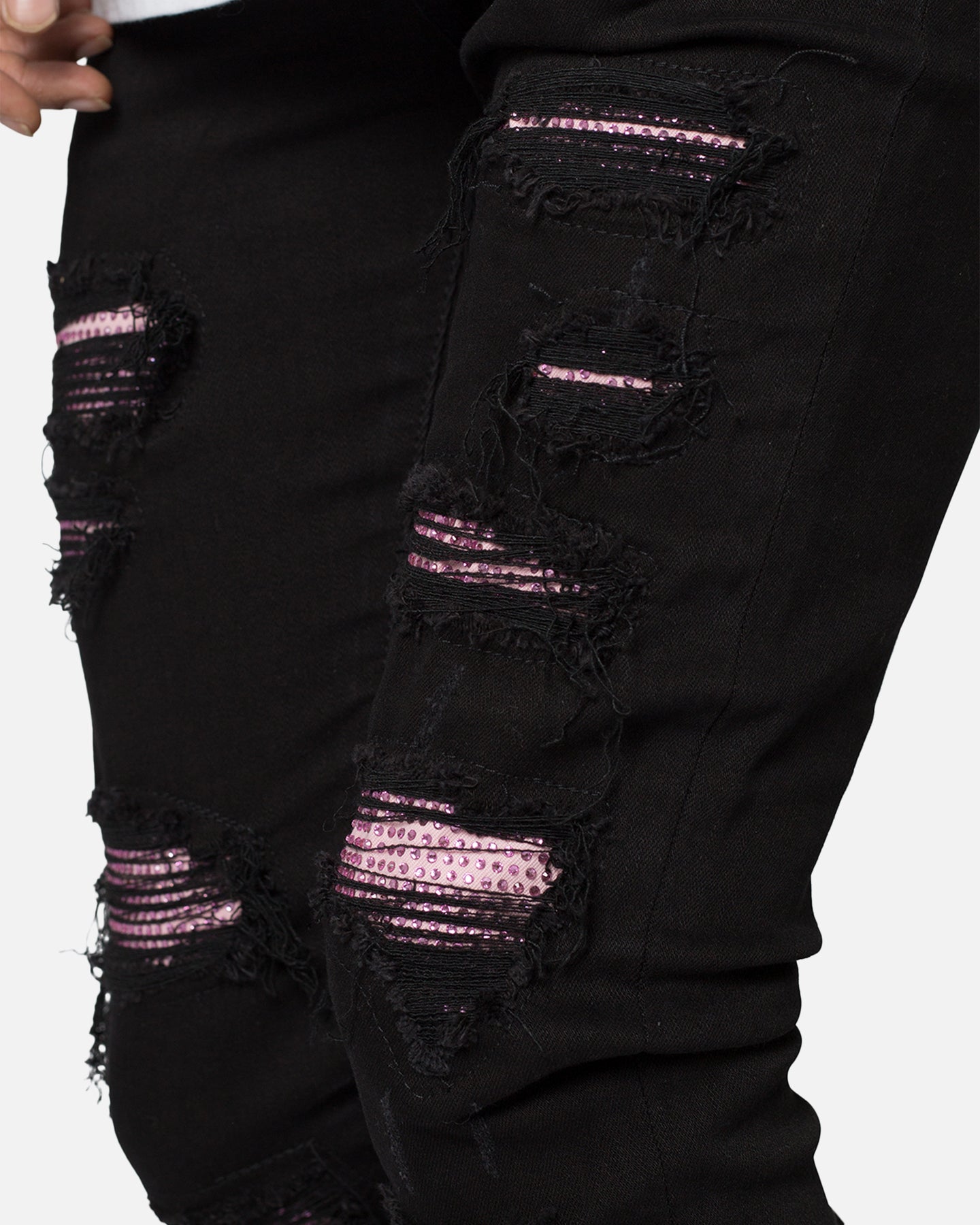 MNML X555 Crystal Skinny Denim Jeans Black/Pink