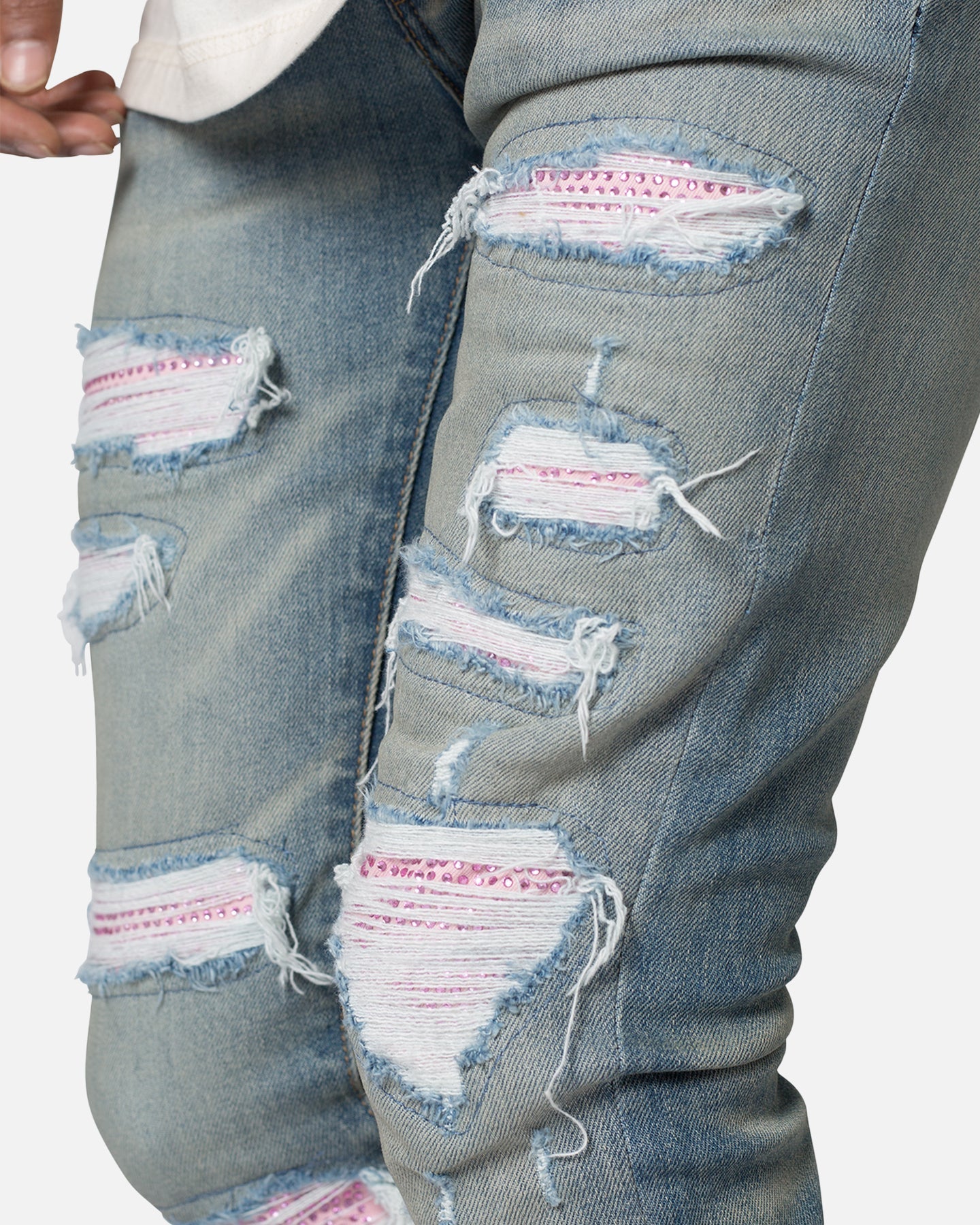 MNML X555 Crystal Skinny Denim Jeans Blue/Pink