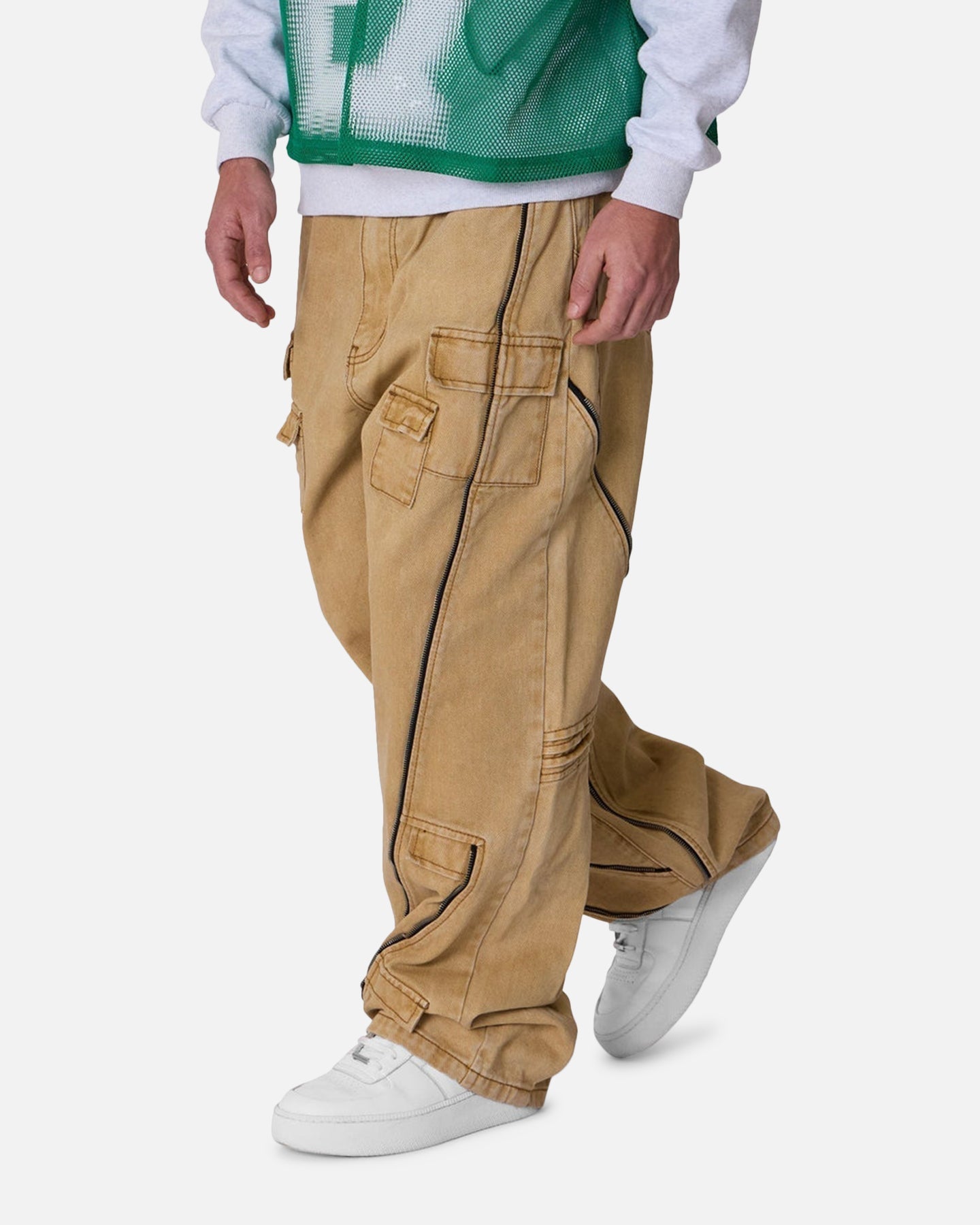 MNML Ultra Baggy Grid Lock Denim Pants Brown