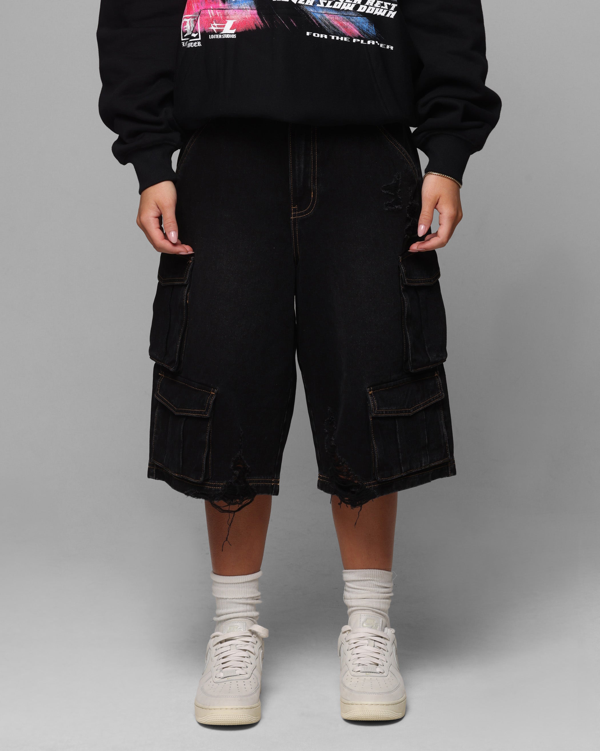 Loiter Collateral Cargo Shorts Black Wash