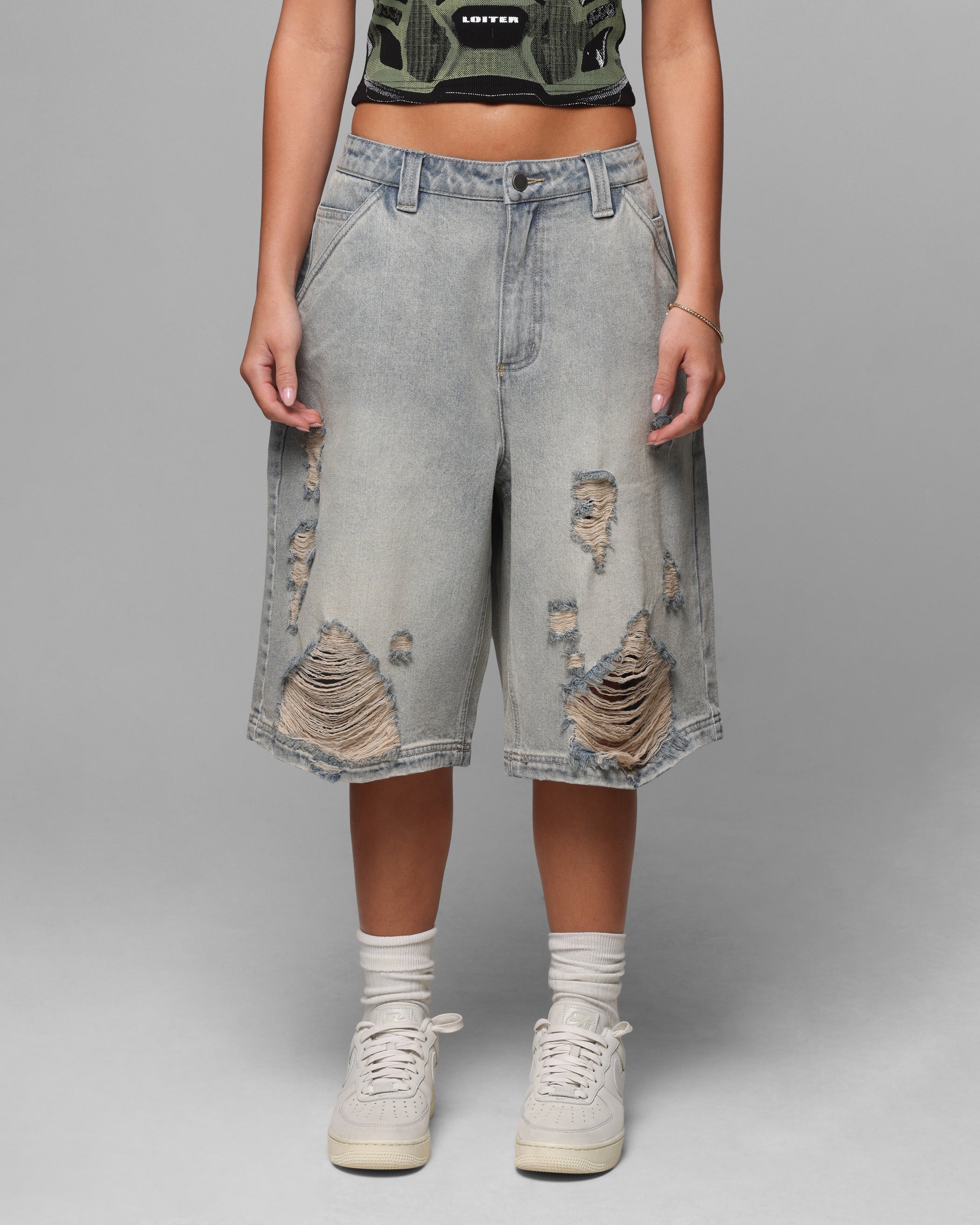 Loiter Collateral Distressed Jorts Vintage Blue