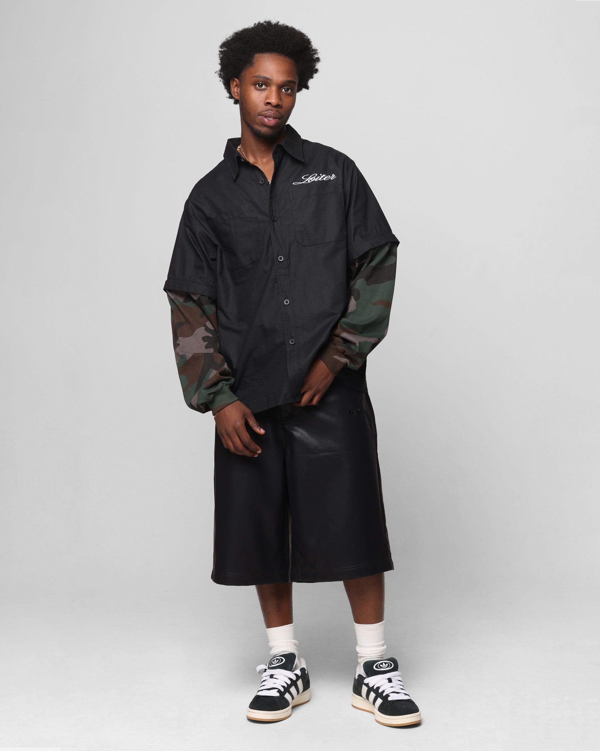 Loiter Collateral PU Leather Jorts Black