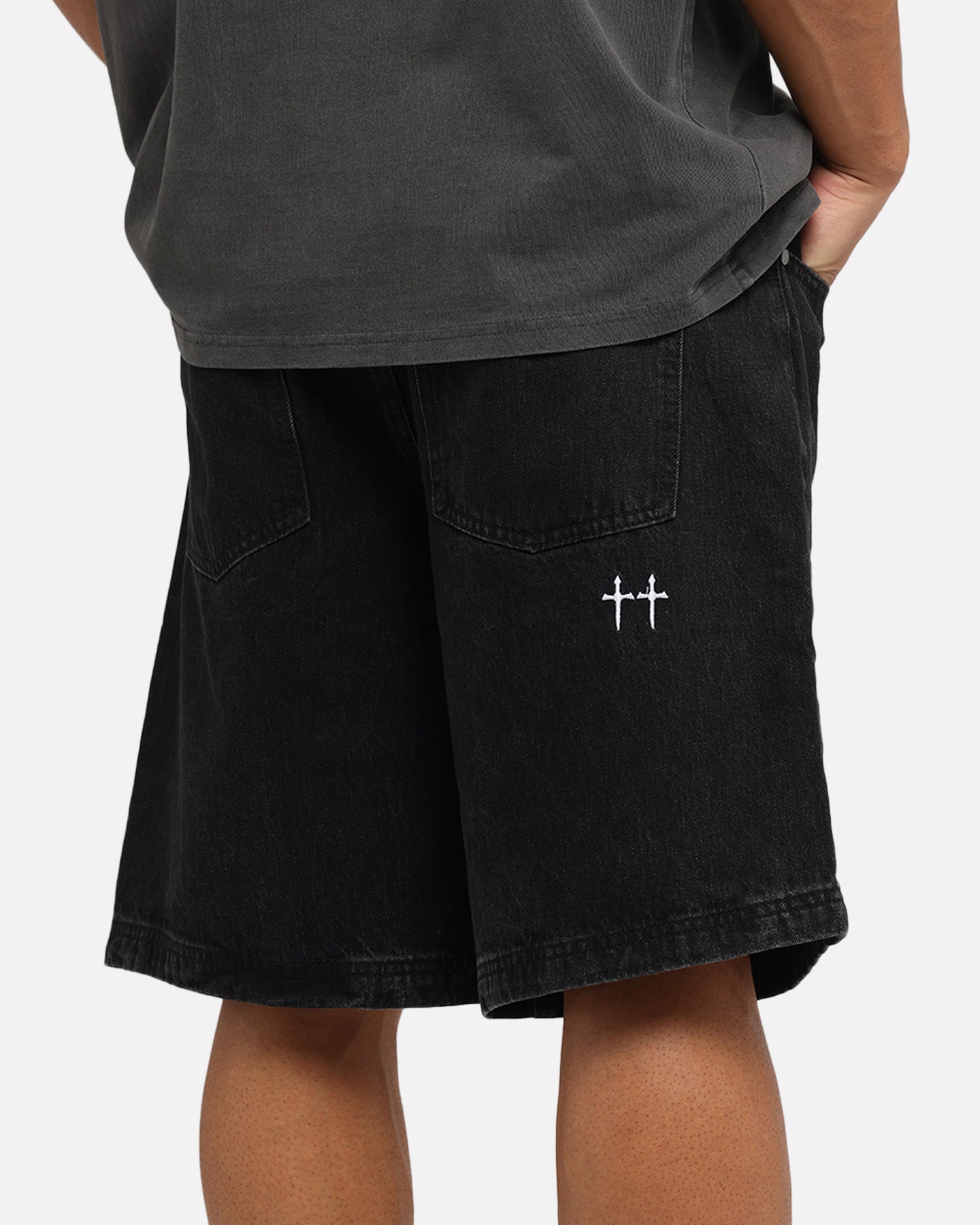 Saint Morta Amplus Gothic Denim Jort Shorts Black Shadow