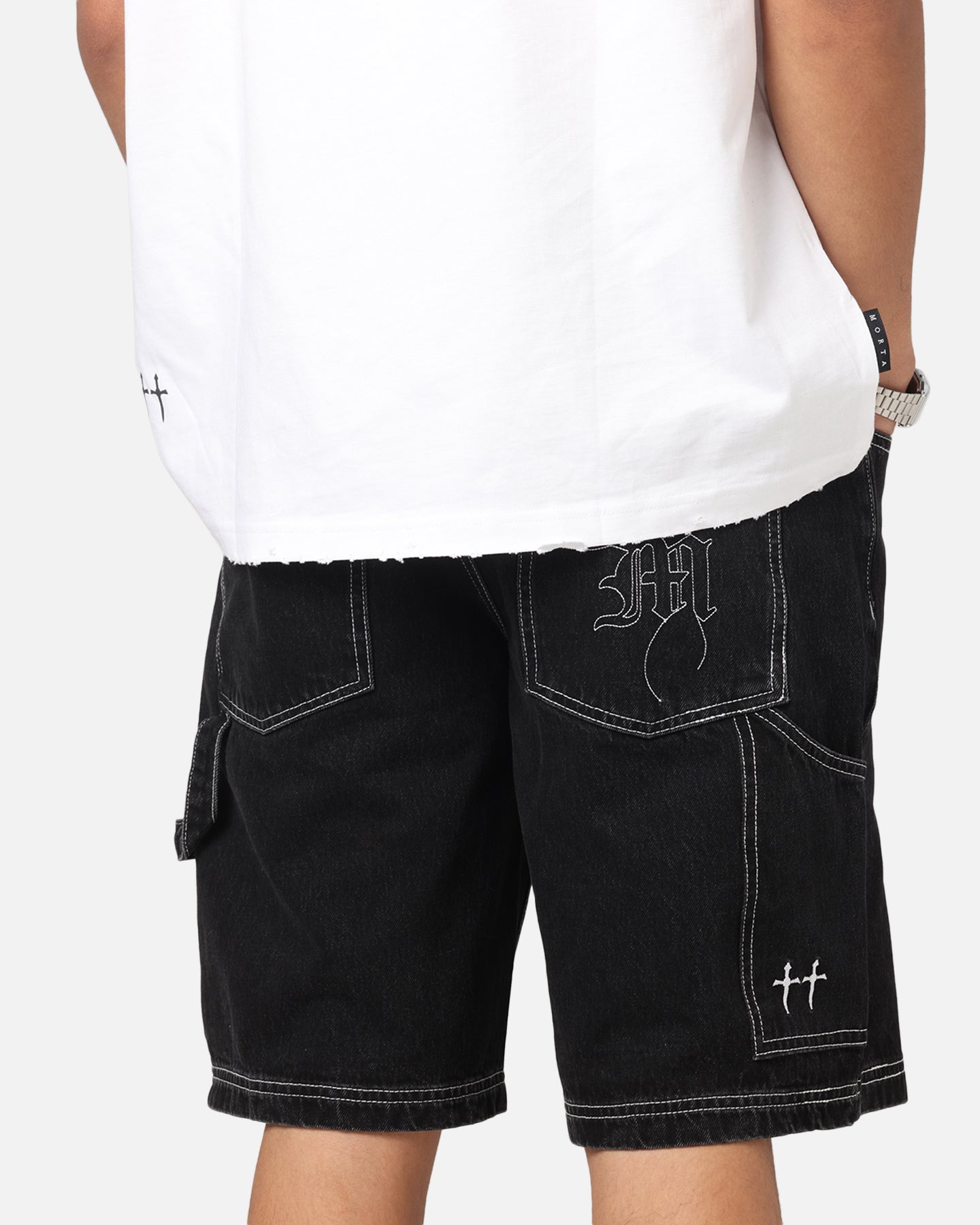 Saint Morta Amplus Fray Carpenter Jort Shorts Contrast Black