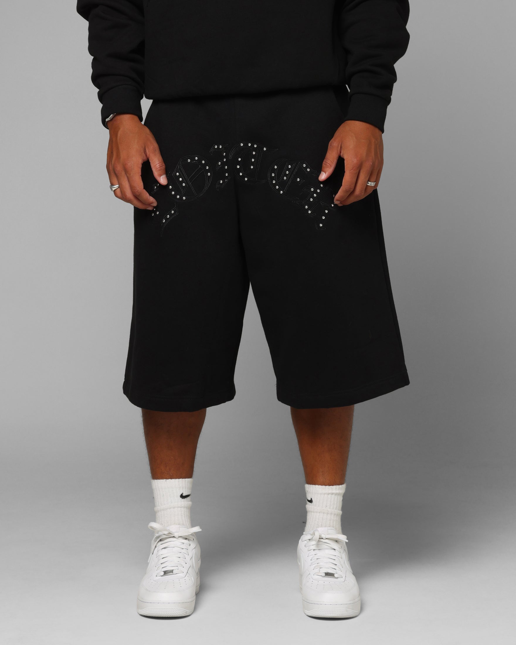 Loiter Destruct Sweat Shorts Black
