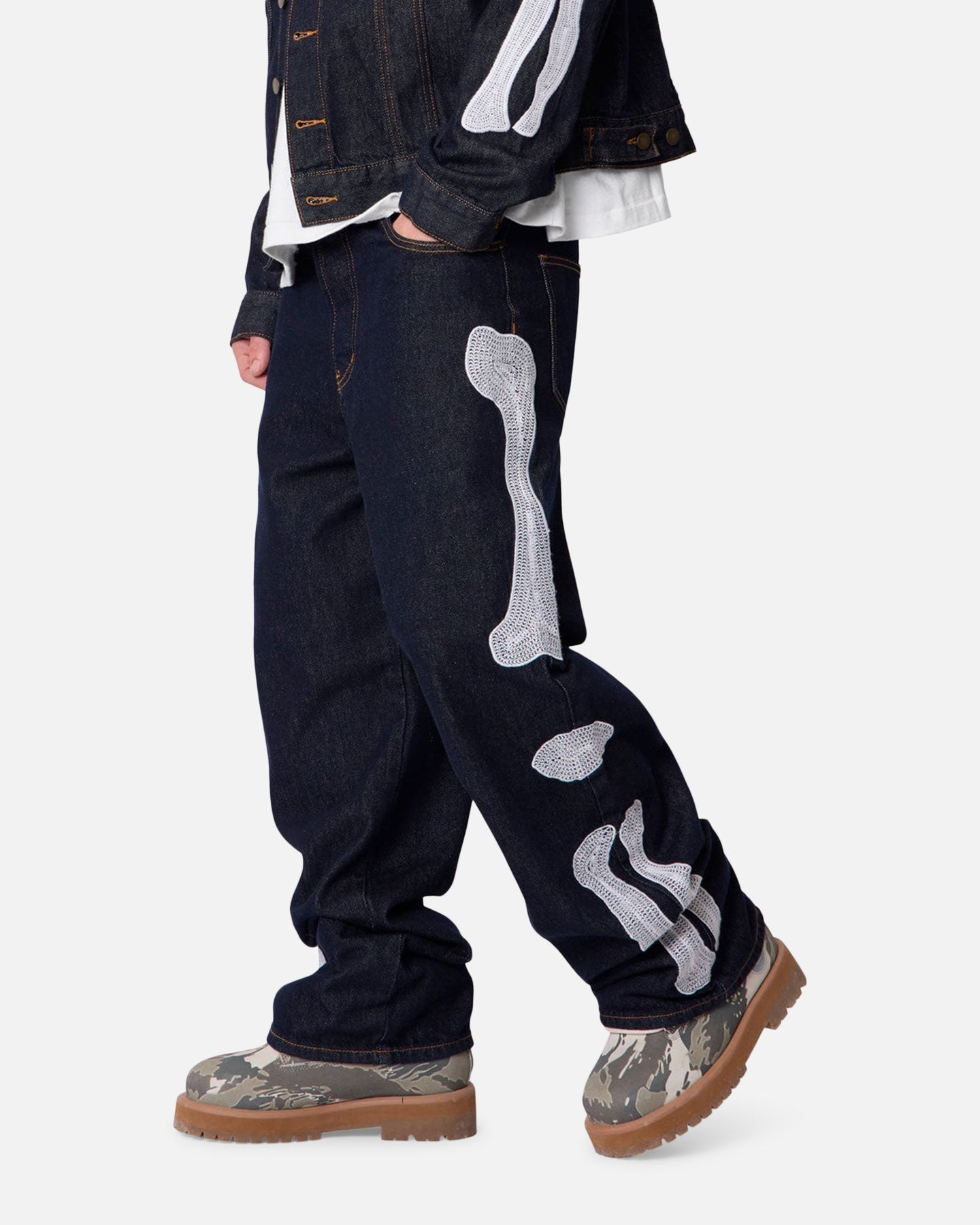 MNML Raw Skeleton Baggy Denim Jeans Rinse Indigo