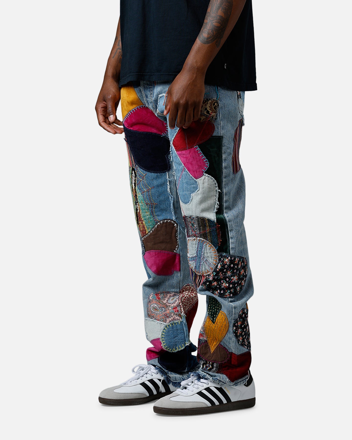 MNML V647 Baggy Patchwork Denim Jeans Blue Multi