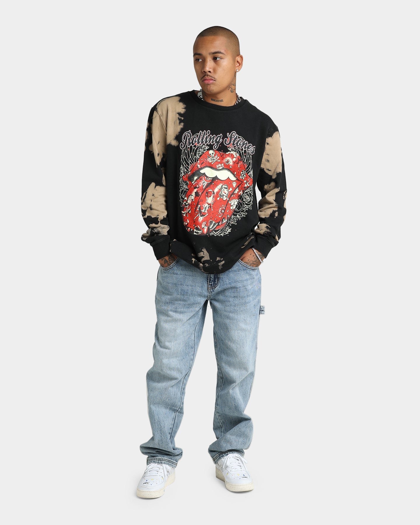 The Rolling Stones Tattoo Tongue Crewneck Tie Dye/Black