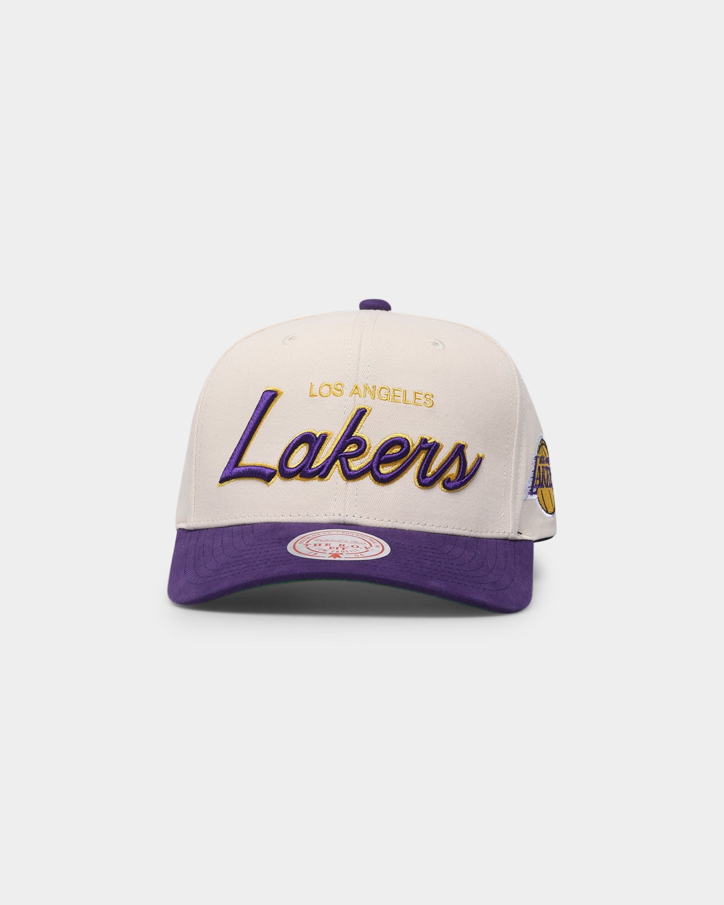 Mitchell & Ness Los Angeles Lakers "Cream Team Script" Pro Crown Snapback Cream