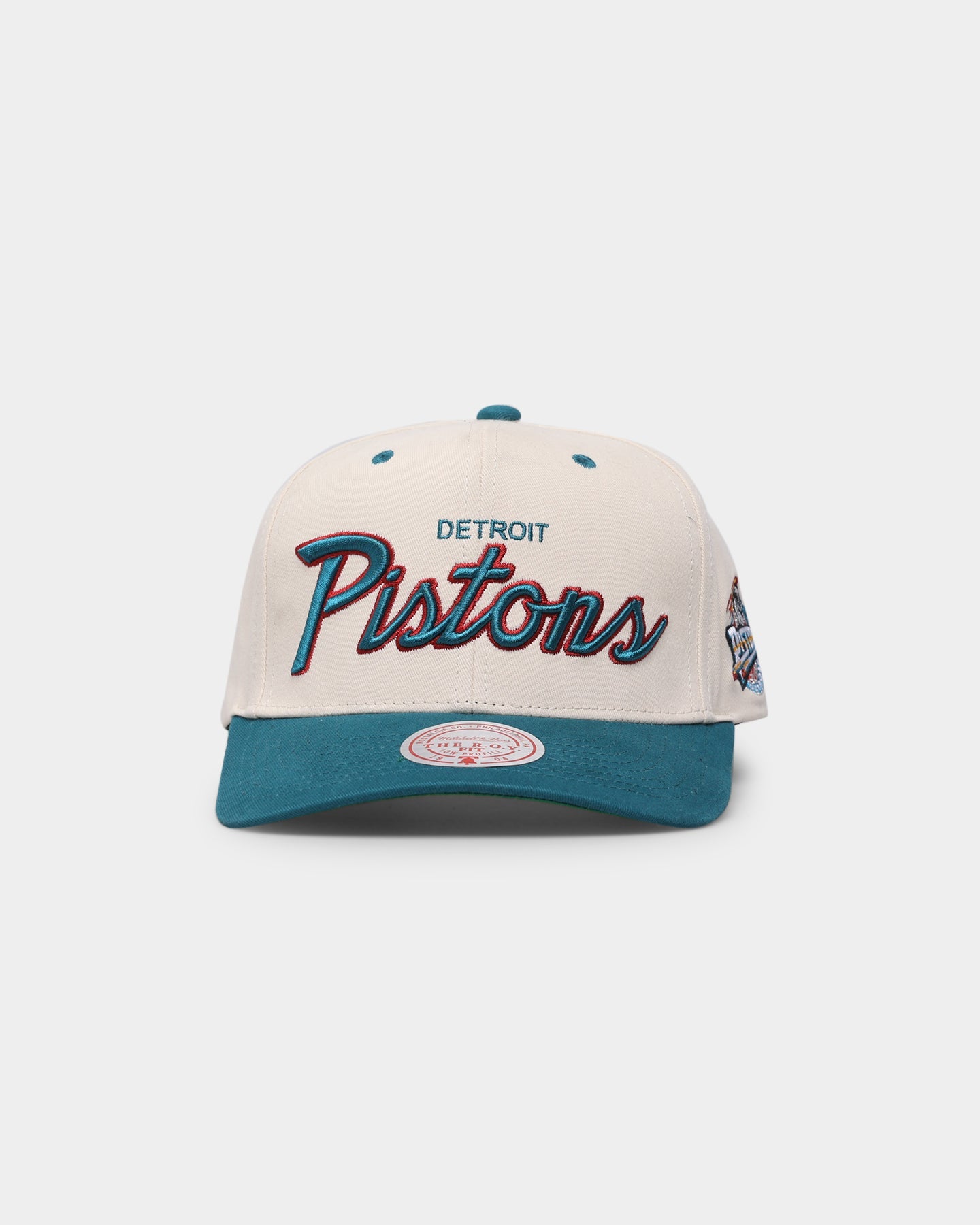 Mitchell & Ness Detroit Pistons "Cream Team Script" Pro Crown Snapback Cream