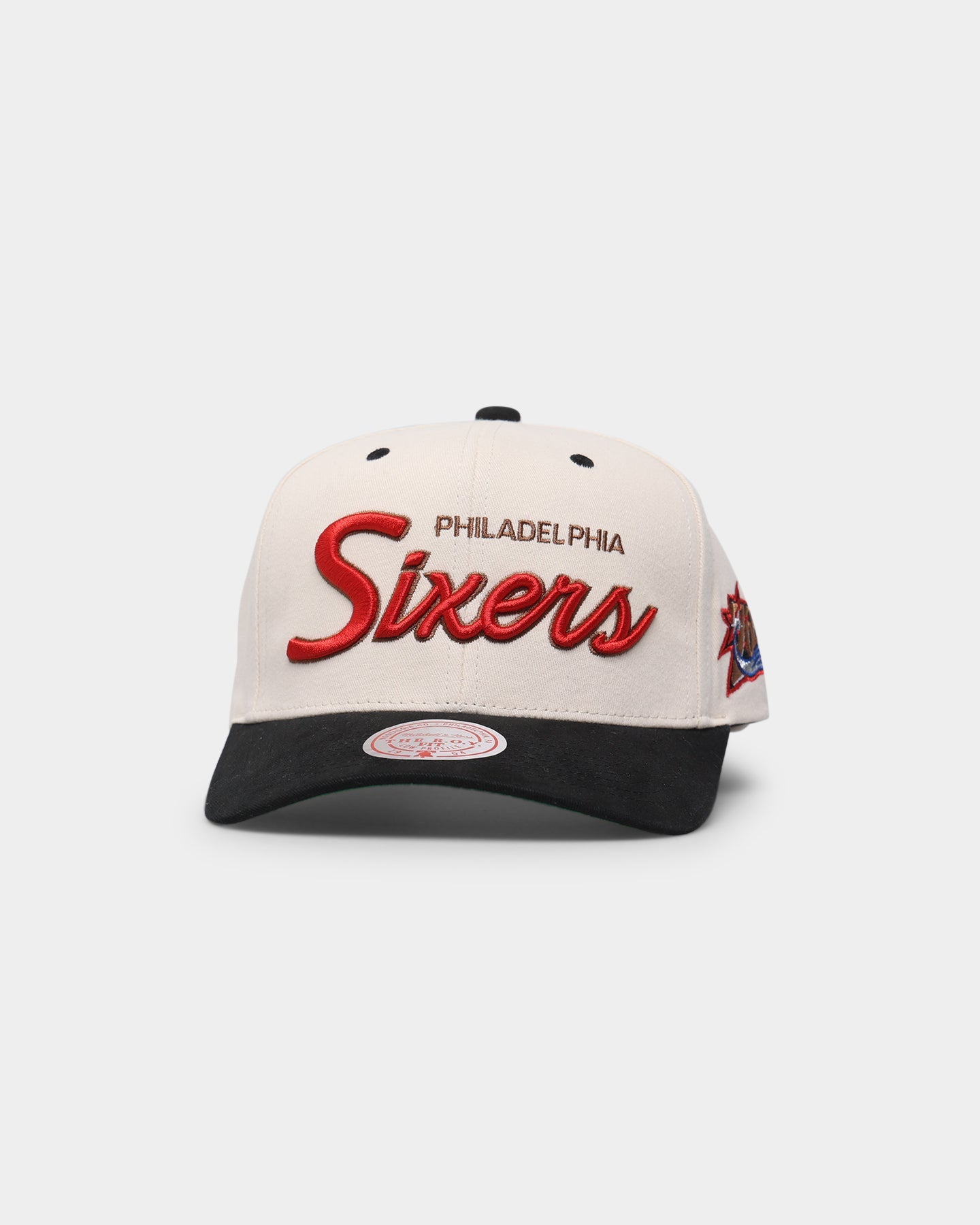 Mitchell & Ness Philadelphia Sixers "Cream Team Script" Pro Crown Snapback Cream