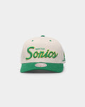 Mitchell & Ness Seattle Sonics "Cream Team Script" Pro Crown Snapback Cream