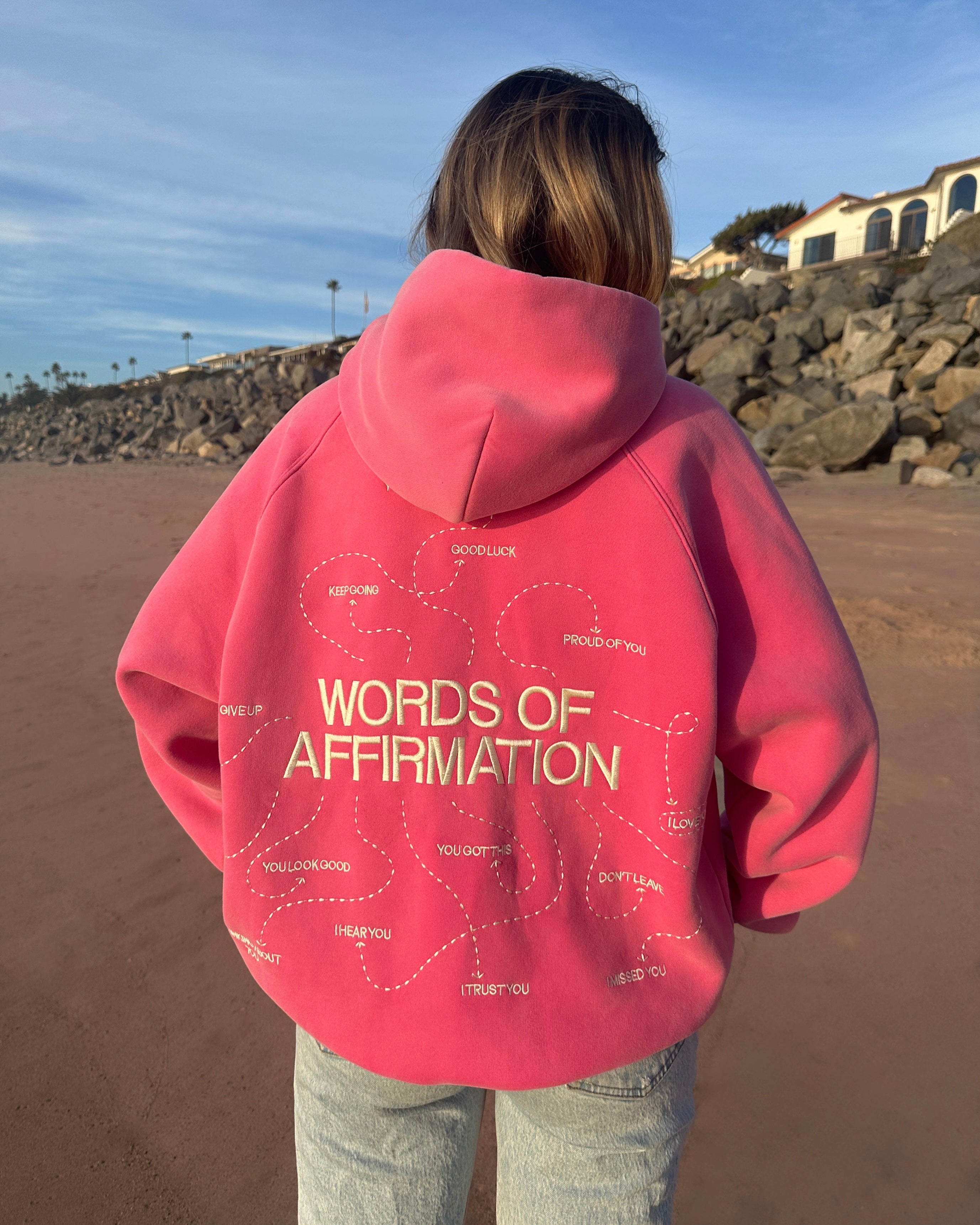 "Words of Affirmation" Oversized Lux Hoodie in Vintage Washed Pink