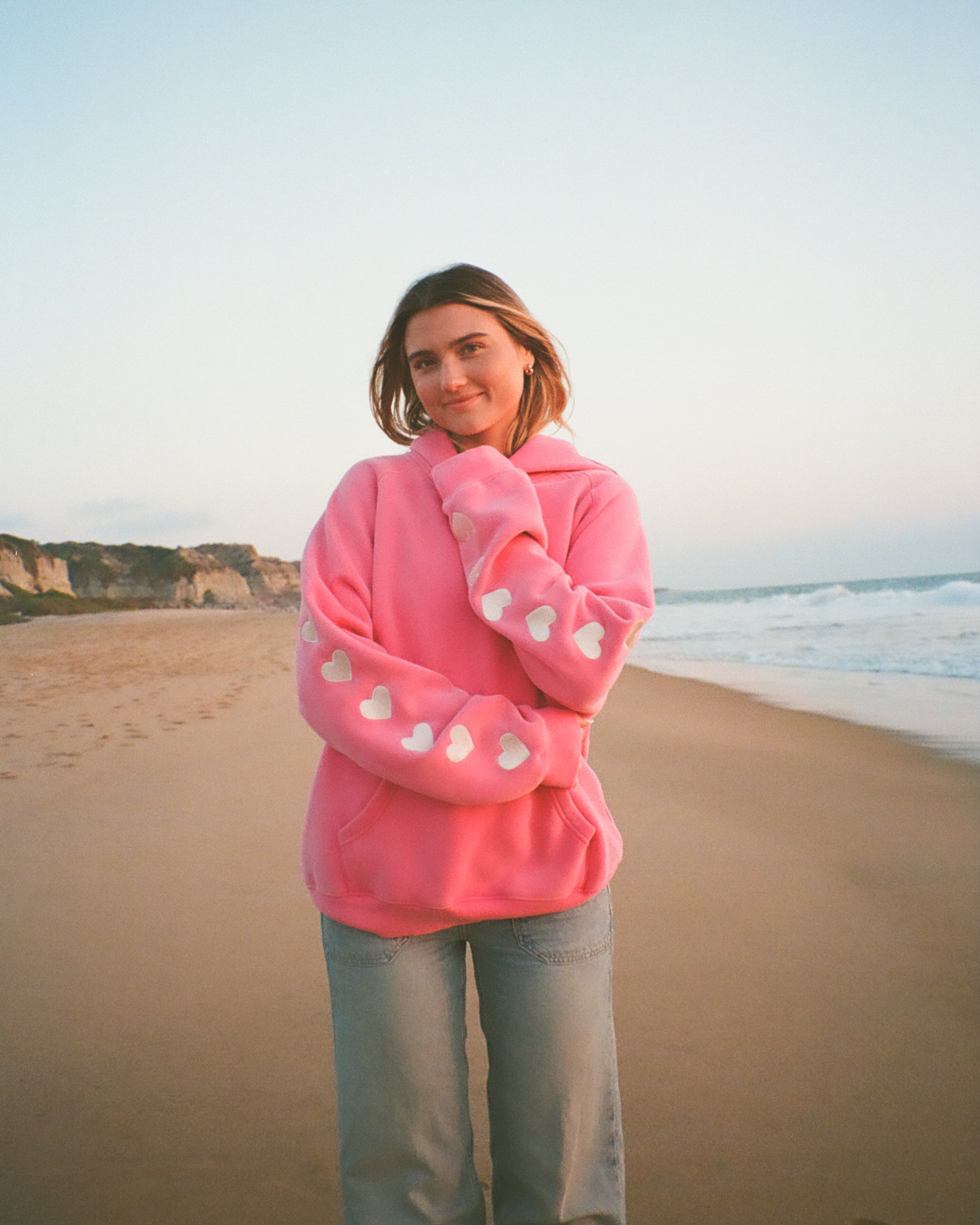 "Heart on My Sleeve" Oversized Lux Hoodie in Vintage Washed Pink