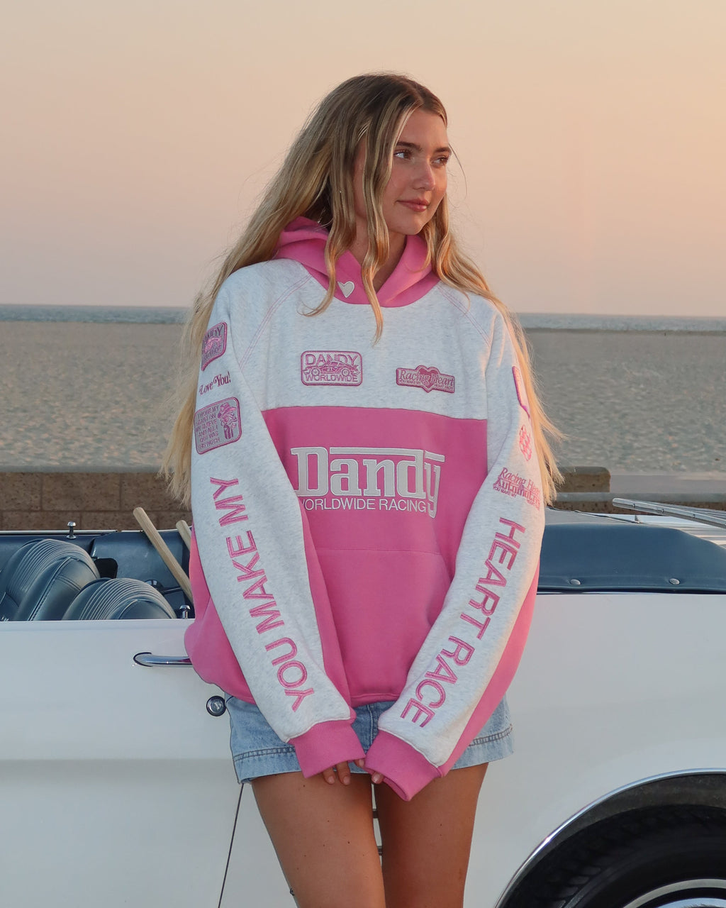 "Racing Heart" Oversized Lux Hoodie in Pink