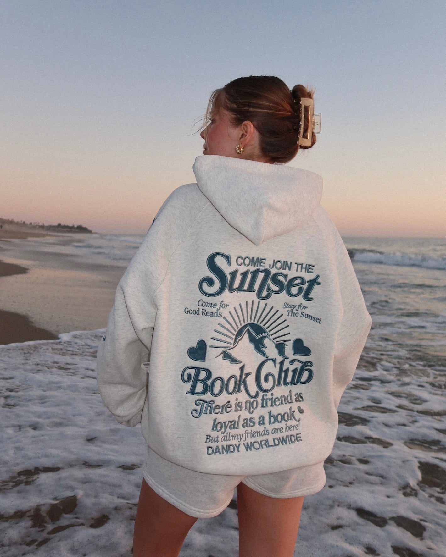 "Book Club" Oversized Lux Hoodie in Heather Gray and Blue