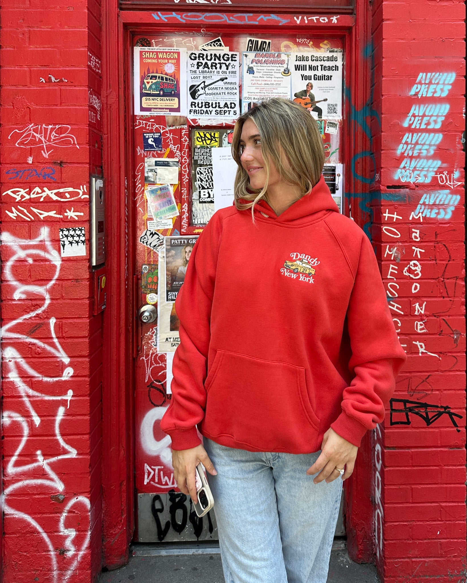 "New York" Oversized Lux Hoodie in Red